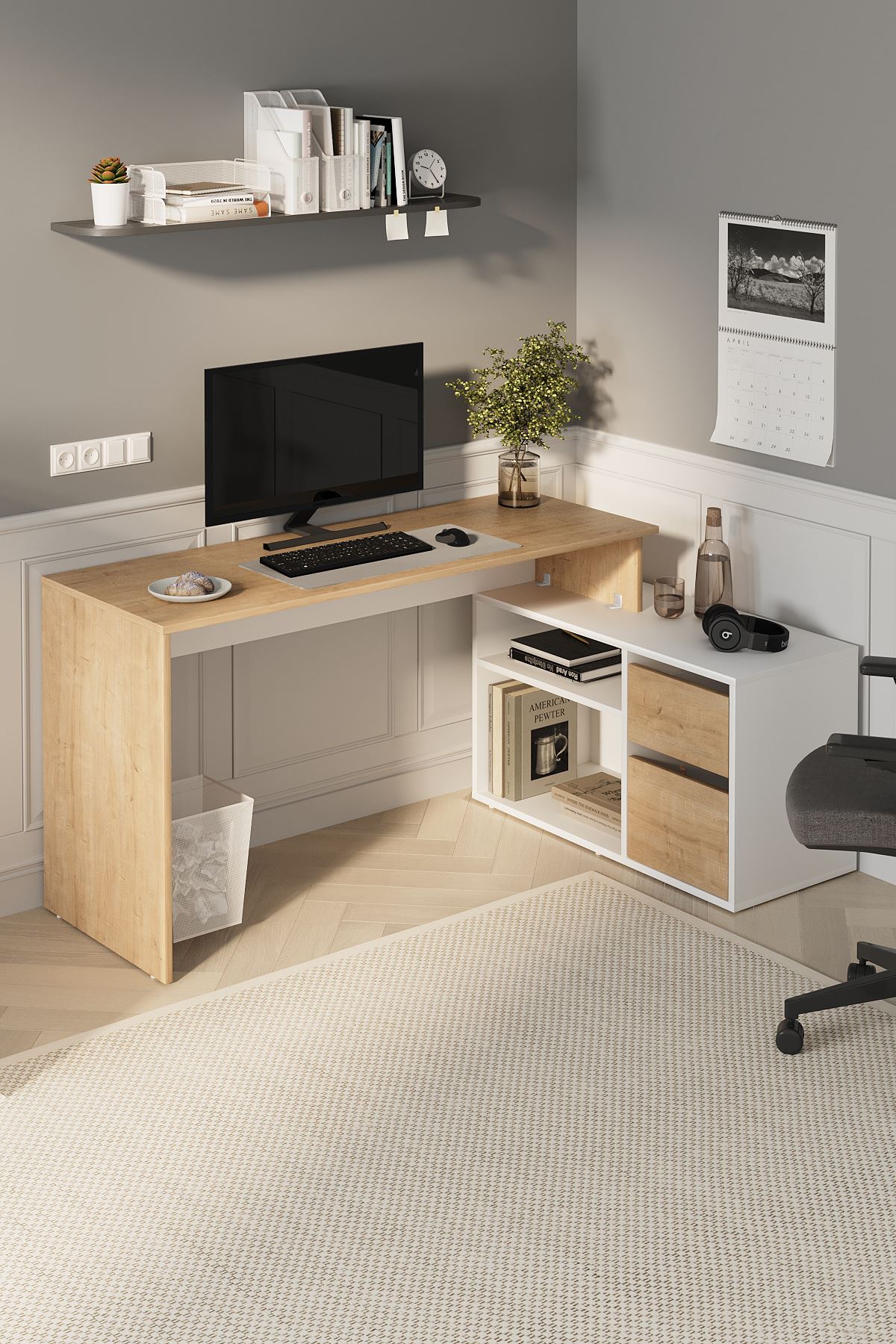 Bofigo Çalışma Masası Fonksiyonel Çalışma Masası Ofis Masası Safir Meşe-Beyaz