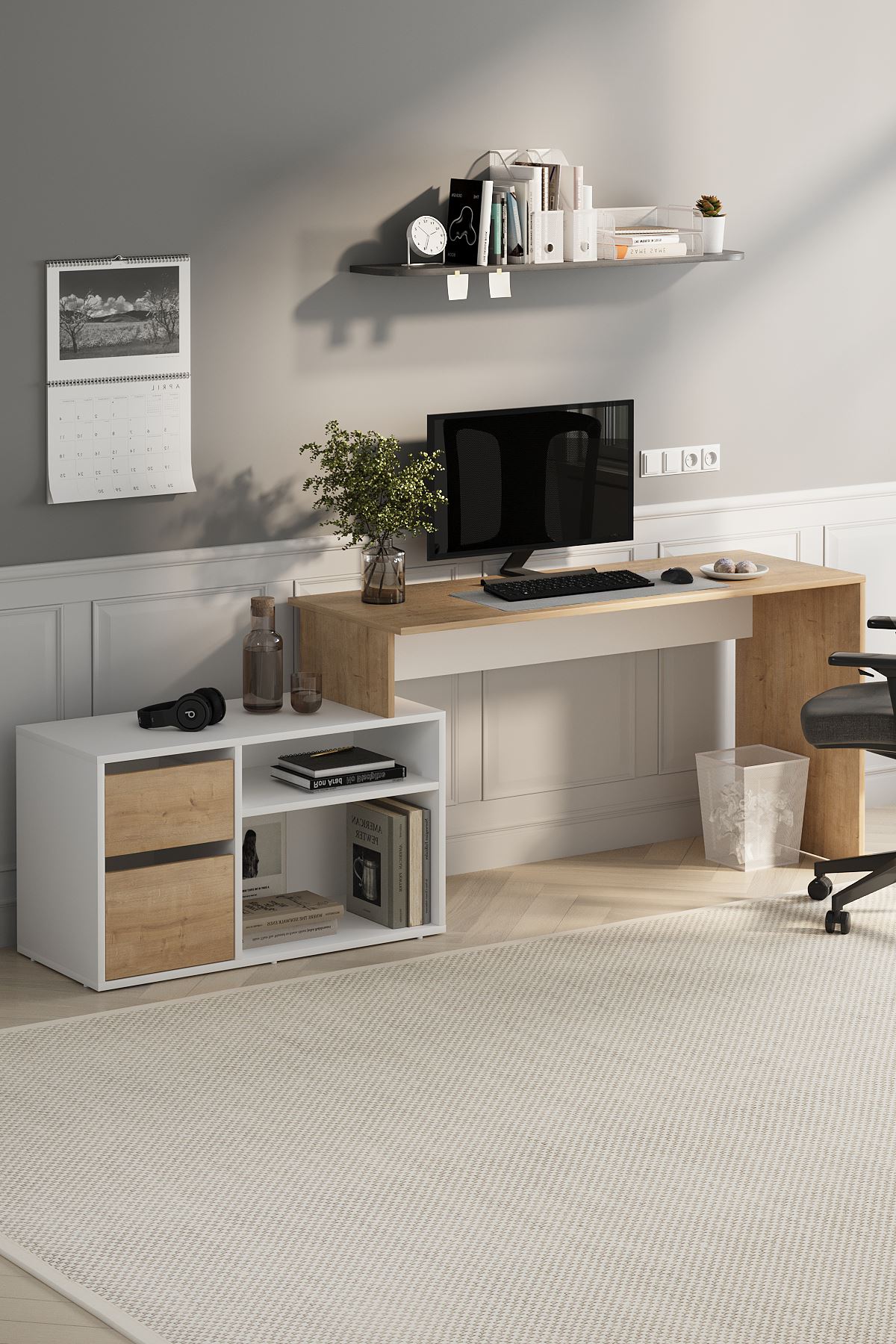 Bofigo Çalışma Masası Fonksiyonel Çalışma Masası Ofis Masası Safir Meşe-Beyaz