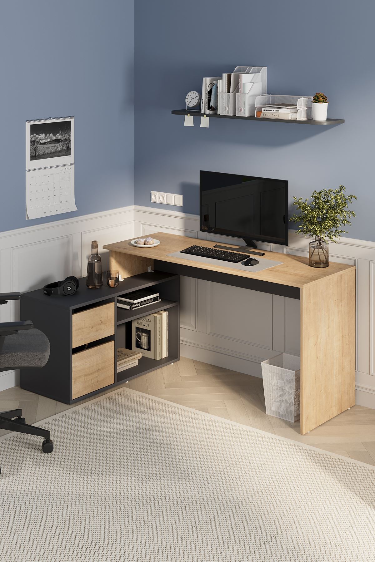 Bofigo Çalışma Masası Fonksiyonel Çalışma Masası Ofis Masası Safir Meşe-Antrasit