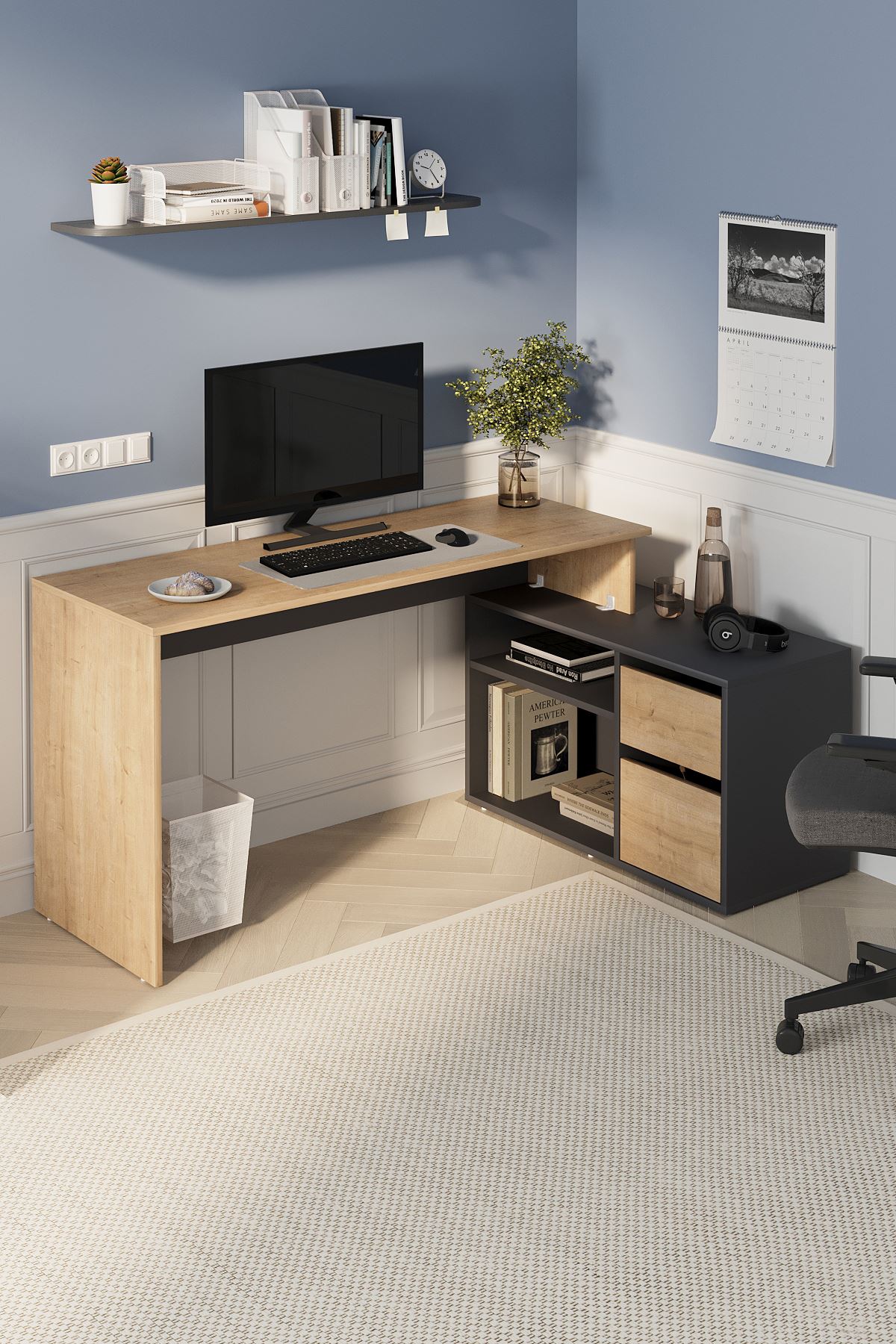 Bofigo Çalışma Masası Fonksiyonel Çalışma Masası Ofis Masası Safir Meşe-Antrasit