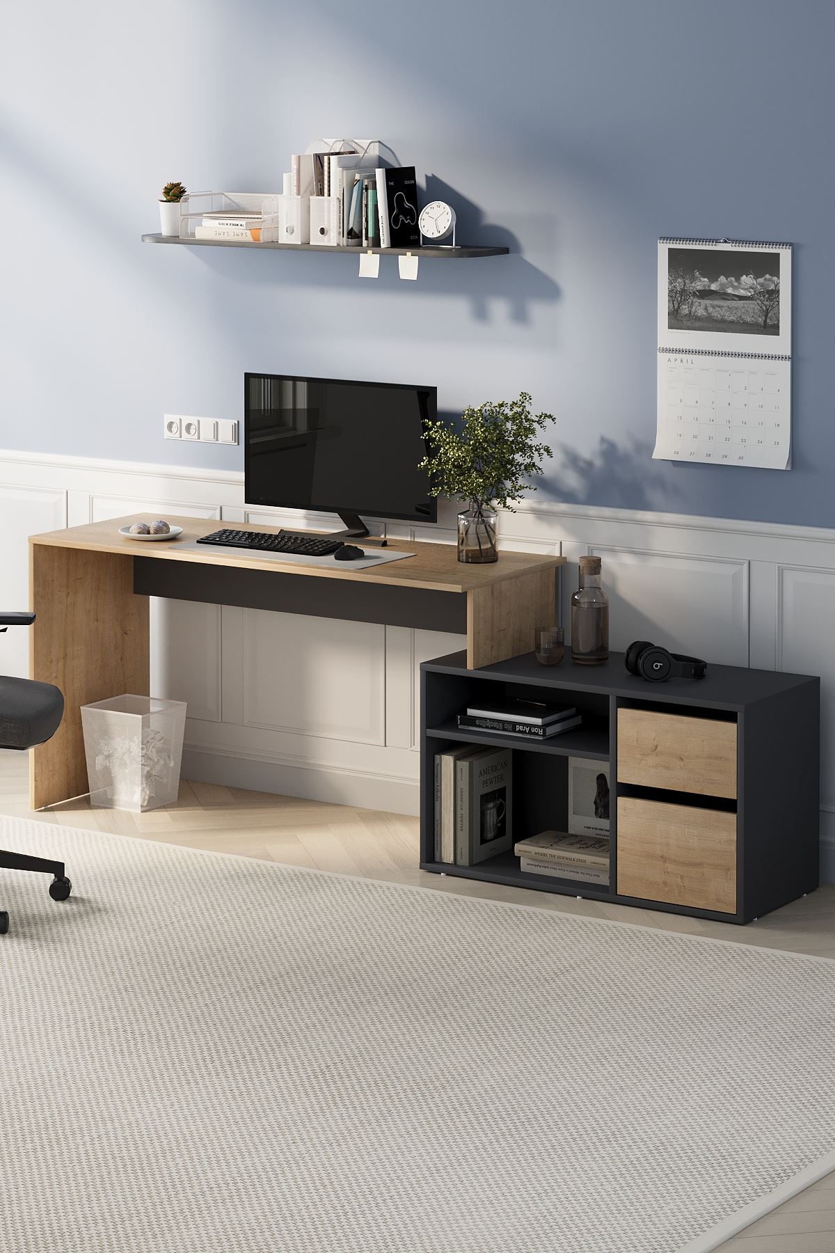 Bofigo Çalışma Masası Fonksiyonel Çalışma Masası Ofis Masası Safir Meşe-Antrasit