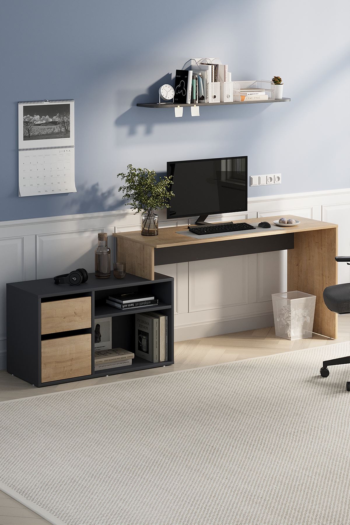 Bofigo Çalışma Masası Fonksiyonel Çalışma Masası Ofis Masası Safir Meşe-Antrasit