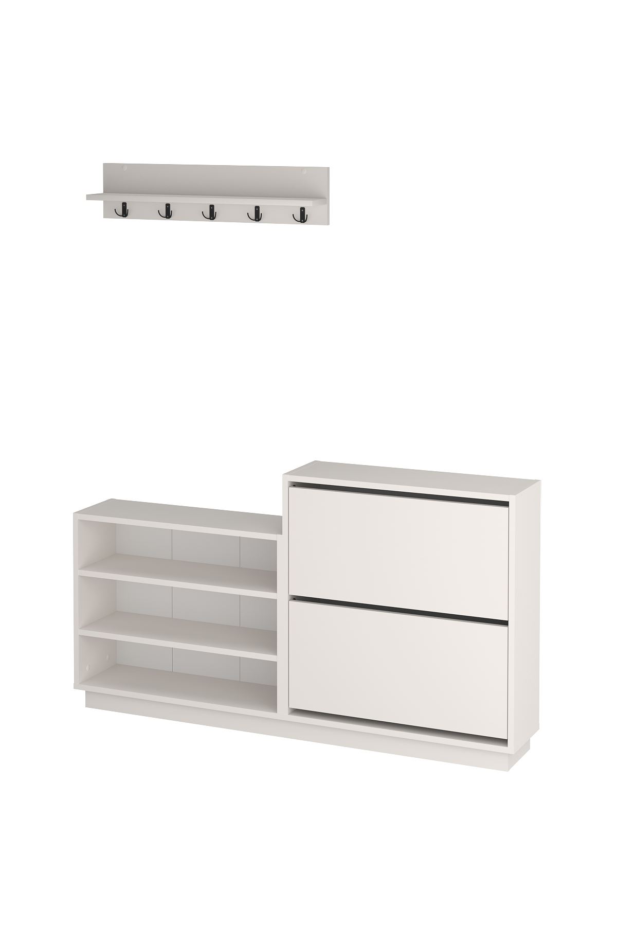 Bofigo Ayakkabılık ve Portmanto Askılık Seti Düşer Kapak Ayakkabılık Elbise Askılığı Serap & Vega Beyaz