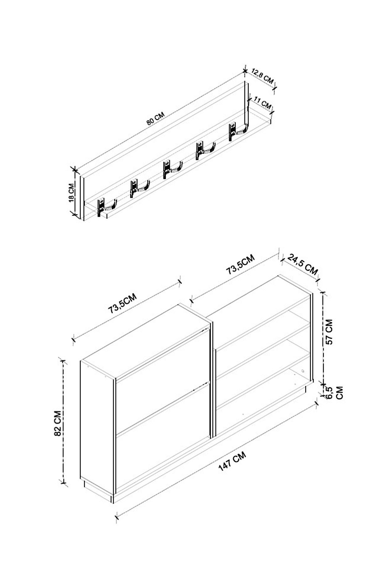 Bofigo Ayakkabılık ve Portmanto Askılık Seti Düşer Kapak Ayakkabılık Elbise Askılığı Serap & Vega Çam