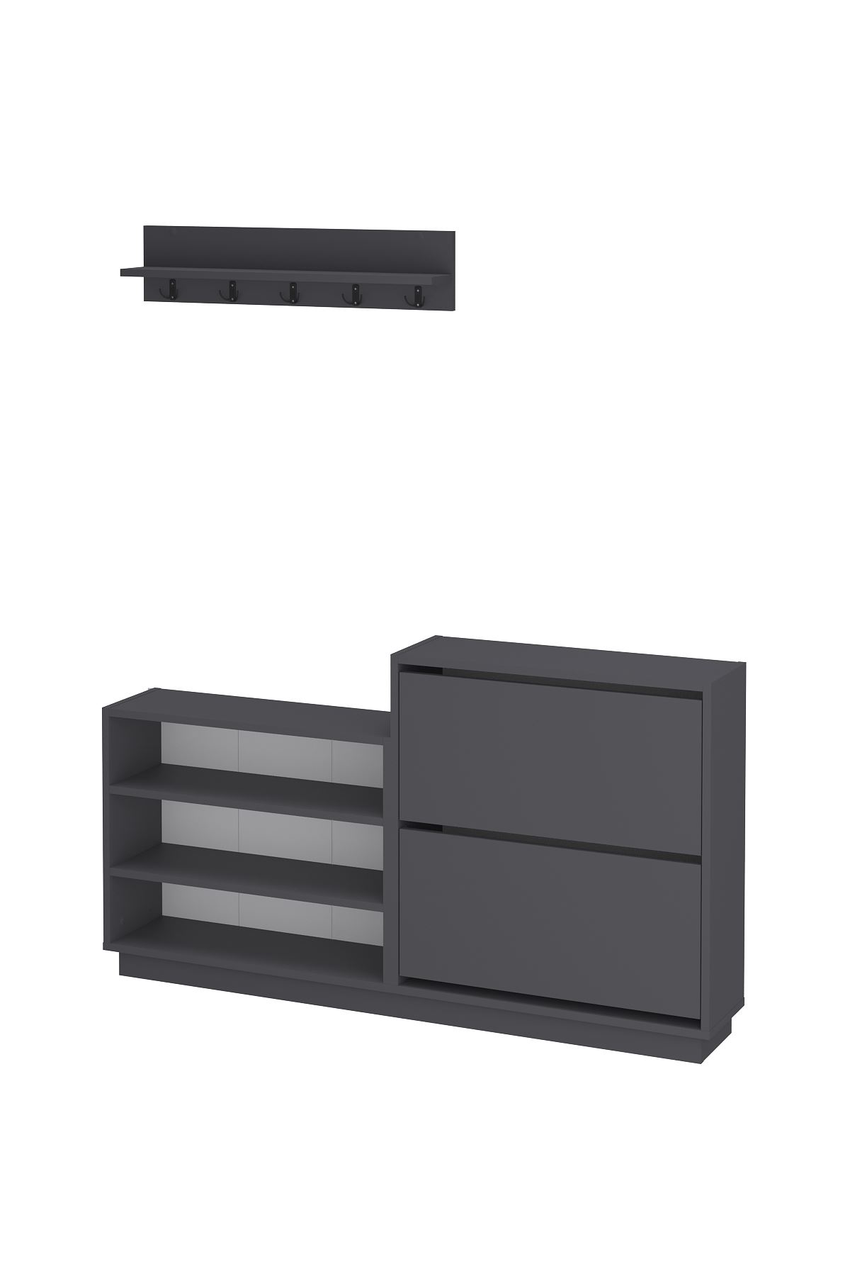 Bofigo Ayakkabılık ve Portmanto Askılık Seti Düşer Kapak Ayakkabılık Elbise Askılığı Serap & Vega Antrasit