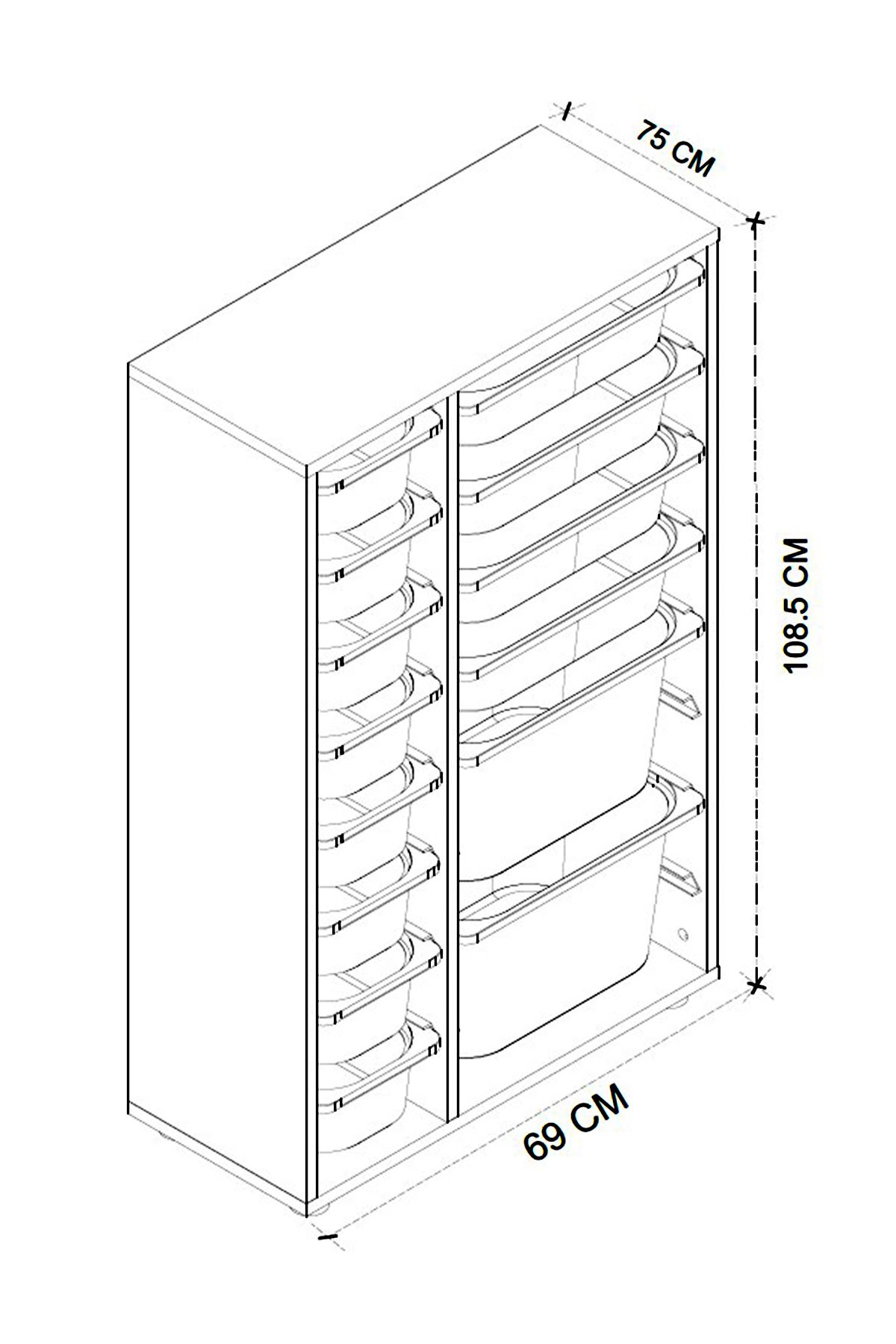 Bofigo 14 Sepetli Dolap Çok Amaçlı Dolap Oyuncak Dolabı Rüya Beyaz