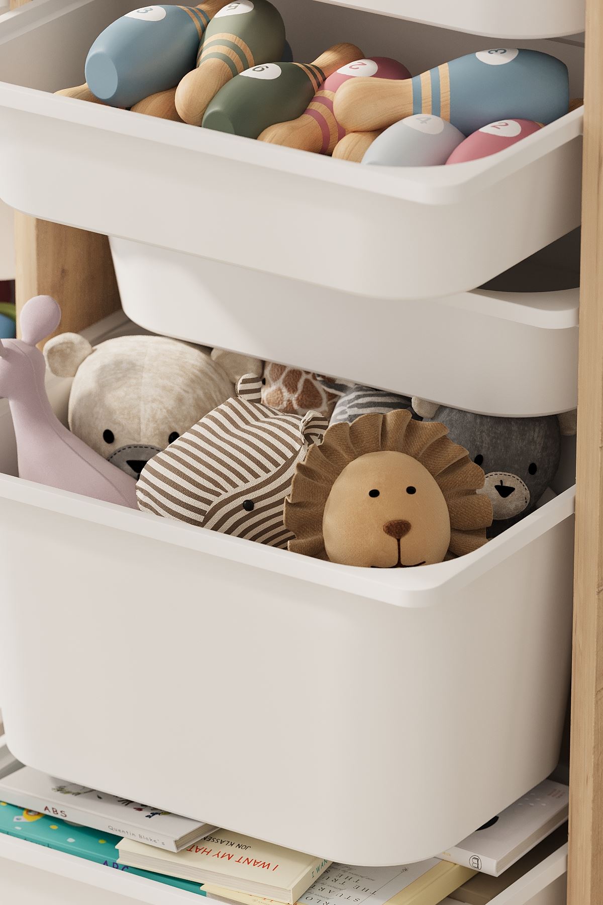 Bofigo 14 Sepetli Dolap Çok Amaçlı Dolap Oyuncak Dolabı Rüya Safir Meşe