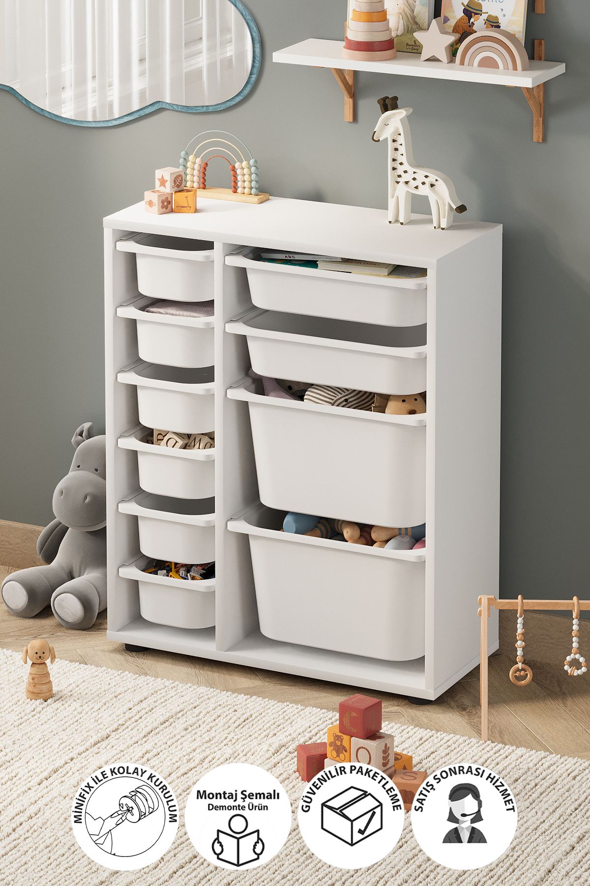 Bofigo 10 Sepetli Dolap Çok Amaçlı Dolap Oyuncak Dolabı Hülya Beyaz