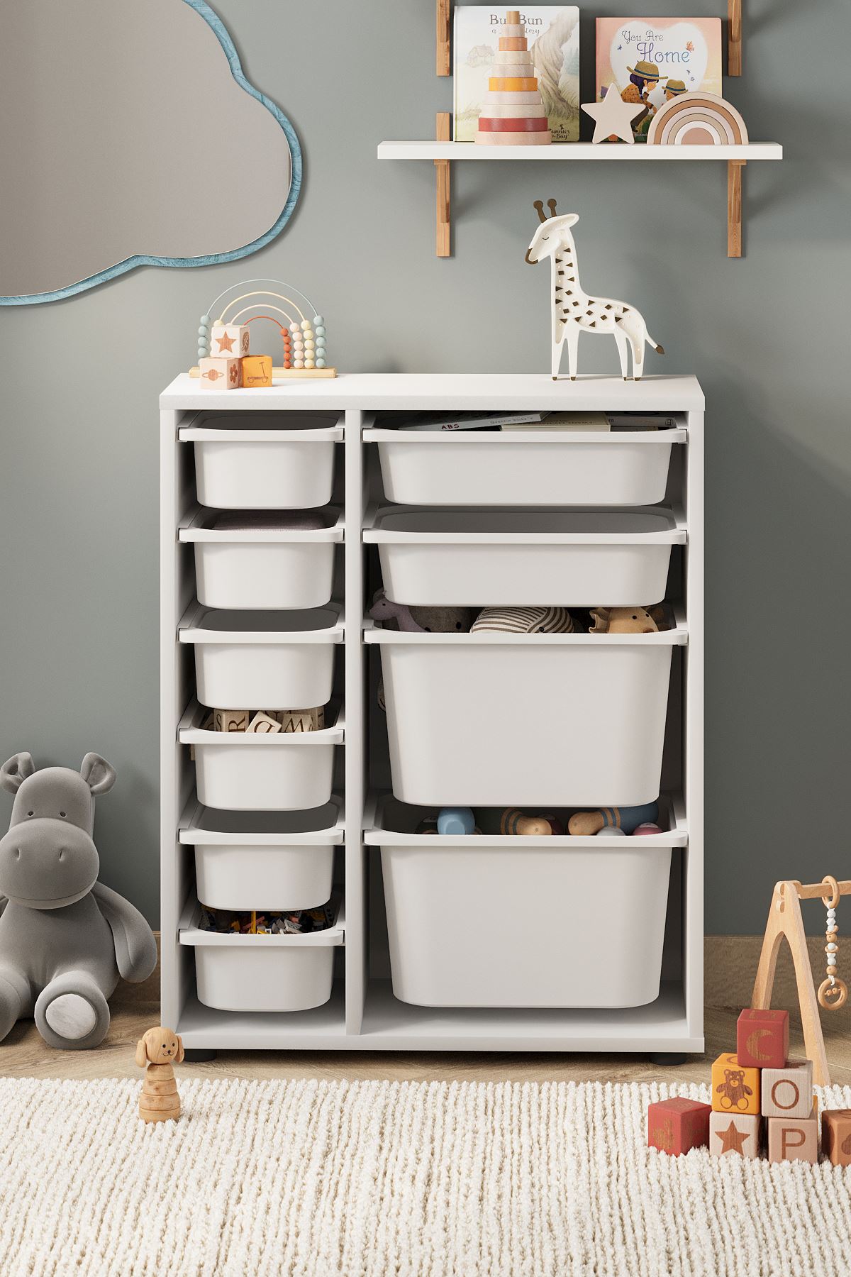 Bofigo 10 Sepetli Dolap Çok Amaçlı Dolap Oyuncak Dolabı Hülya Beyaz