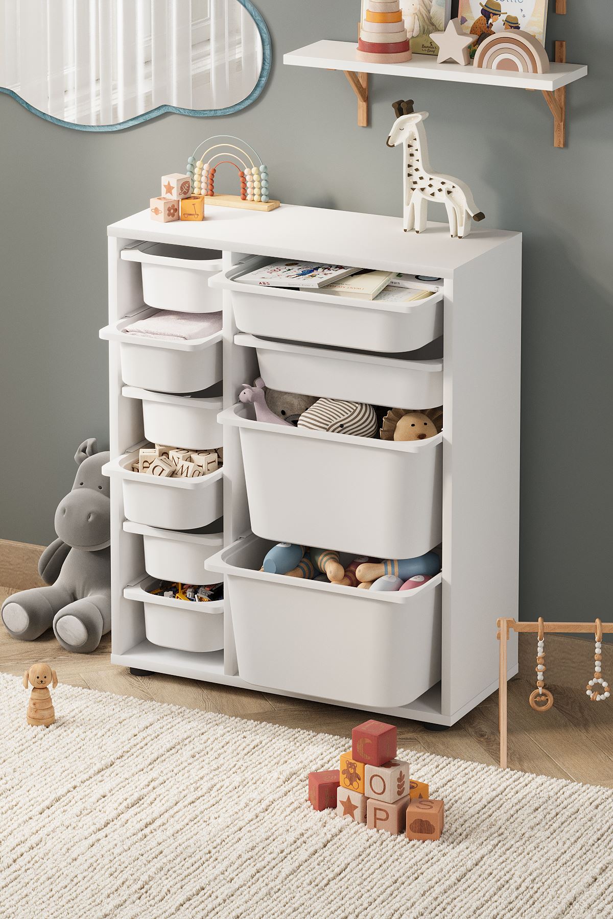 Bofigo 10 Sepetli Dolap Çok Amaçlı Dolap Oyuncak Dolabı Hülya Beyaz