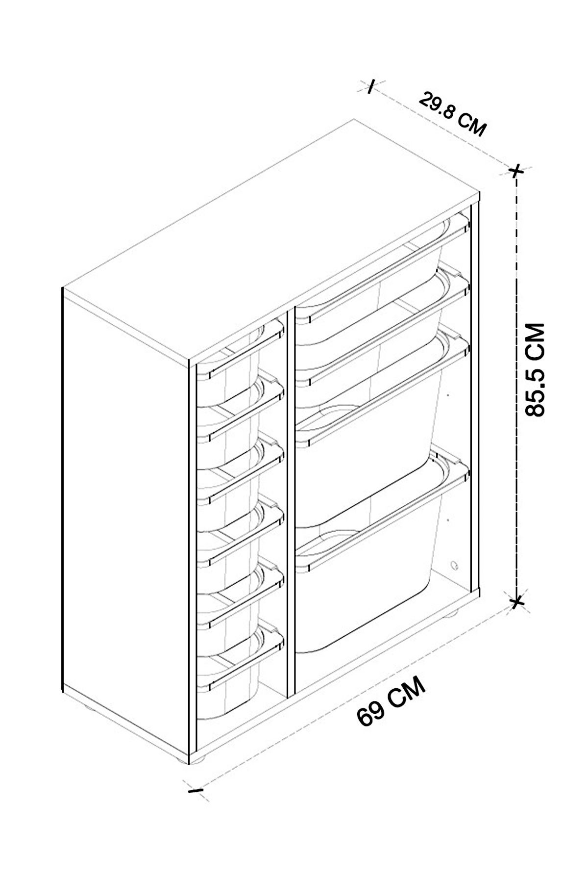 Bofigo 10 Sepetli Dolap Çok Amaçlı Dolap Oyuncak Dolabı Hülya Safir Meşe