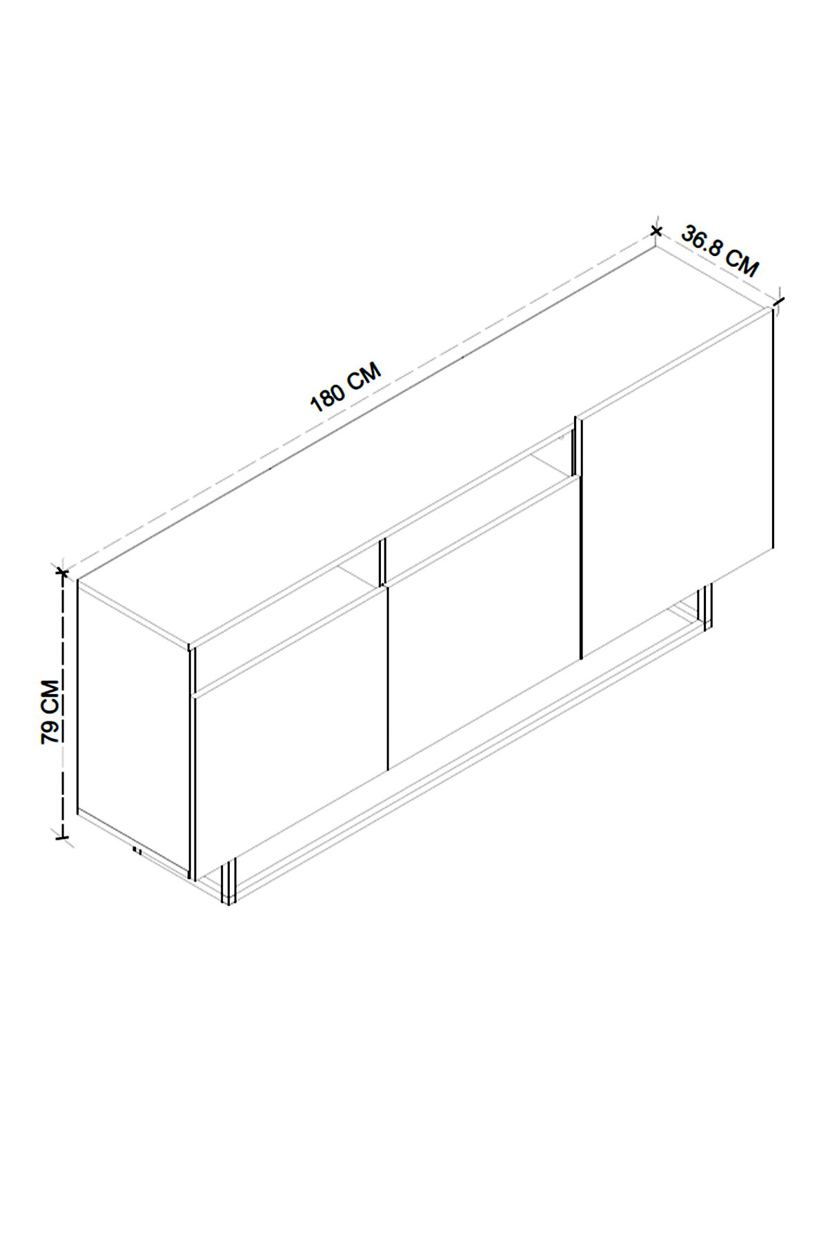 Bofigo 3 Kapaklı Konsol Metal Ayaklı 8 Bölmeli Tv Ünitesi Dresuar Çok Amaçlı Dolap 180 cm Aras Antrasit