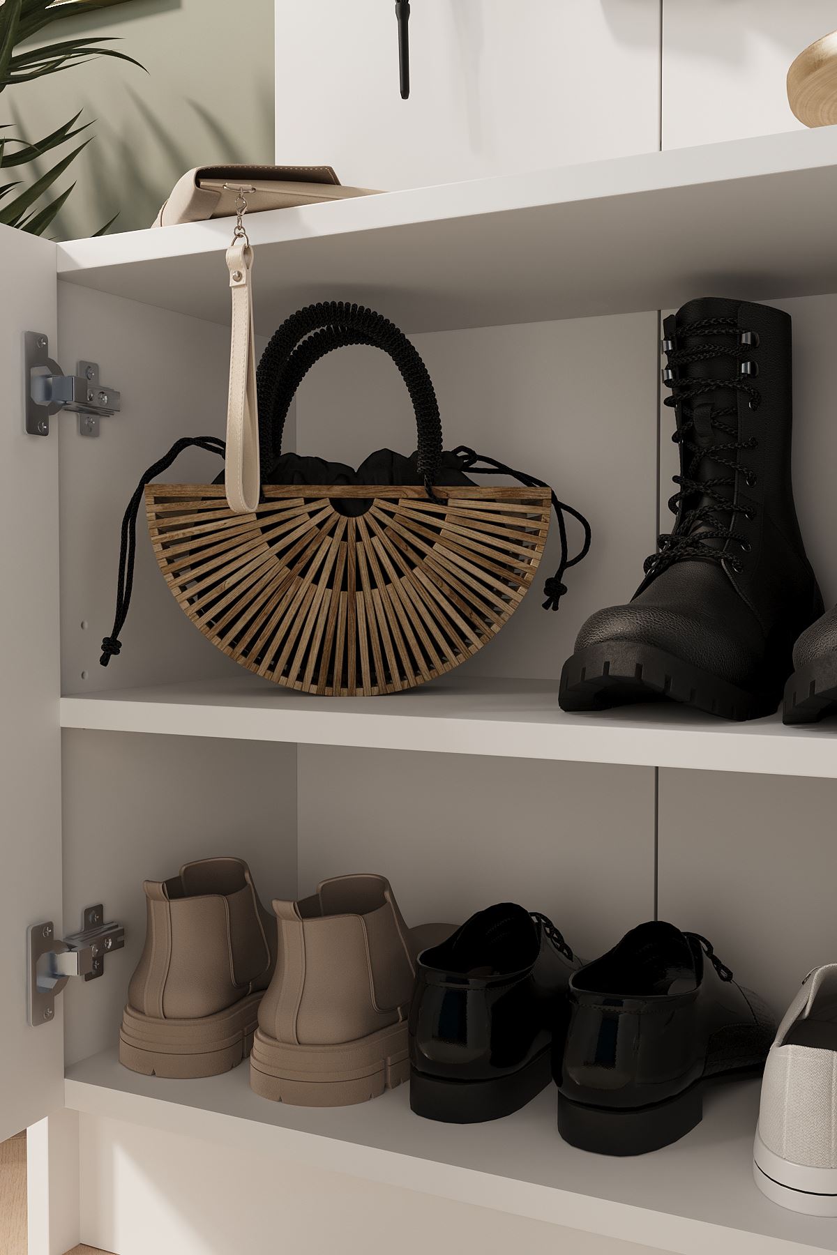 21-13-01 2-Door Hall Tree with Coat Rack and Shoe Cabinet WHITE