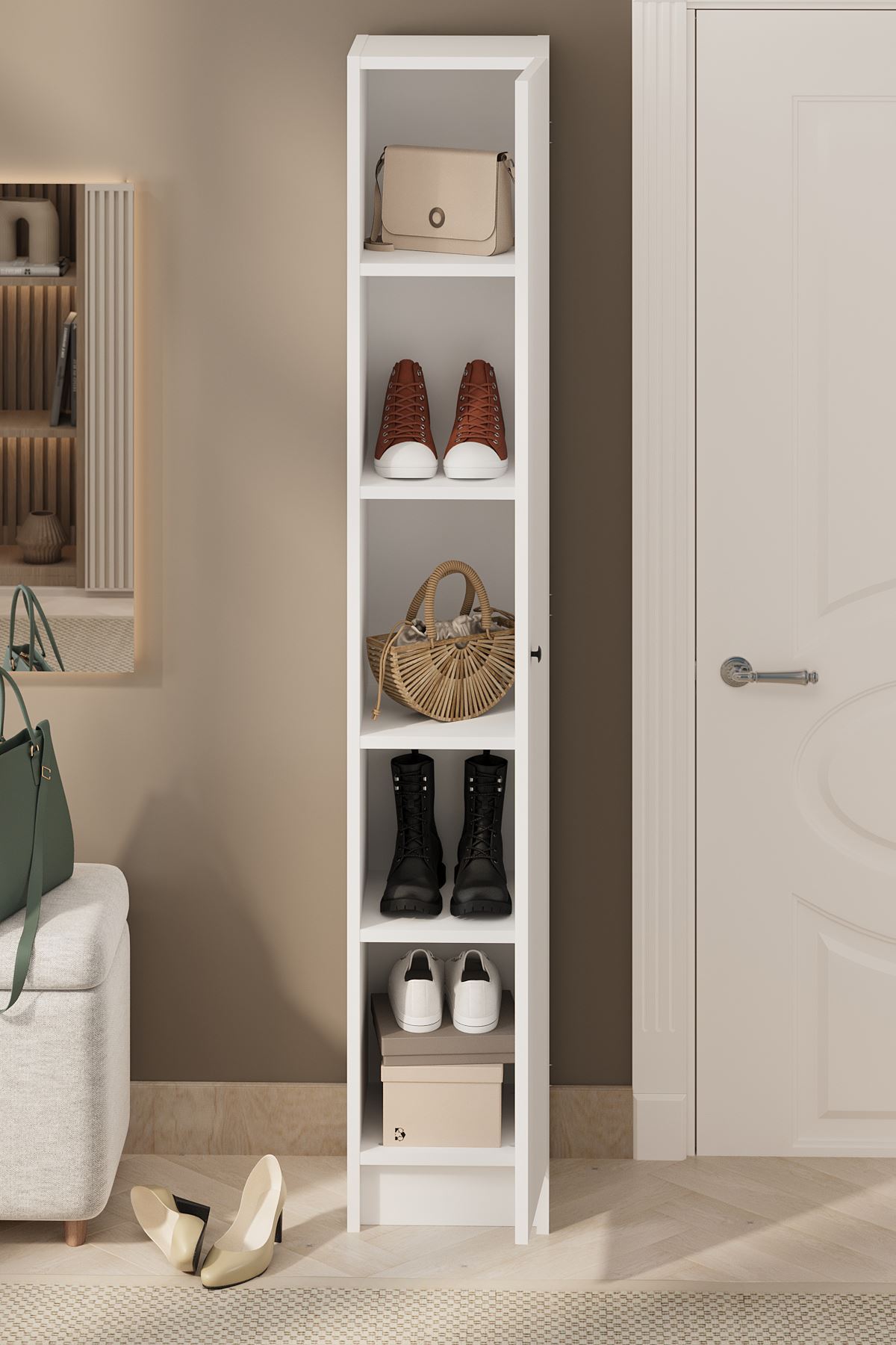 Bofigo Kapaklı 5 Bölmeli Çok Amaçlı Dolap Çok Amaçlı Mutfak Dolabı Banyo Dolabı Buket Beyaz