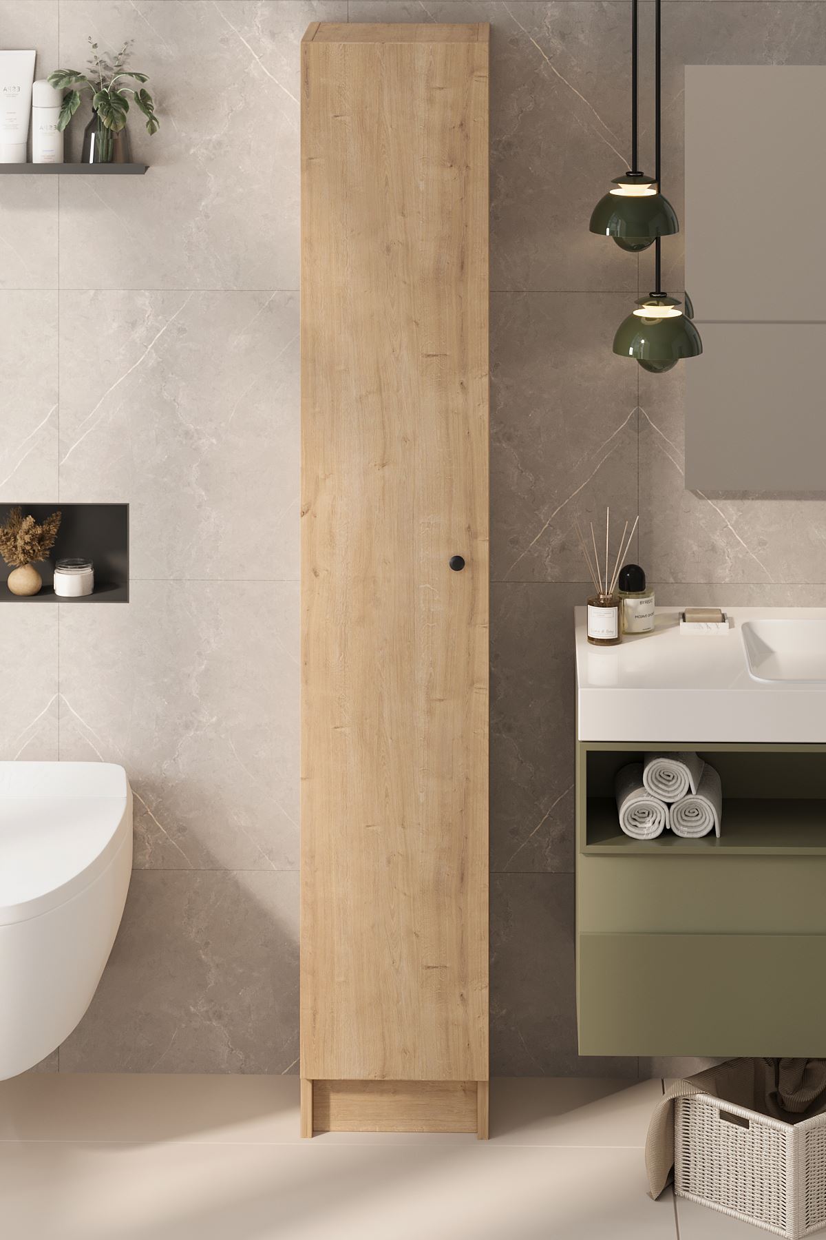 Bofigo Kapaklı 5 Bölmeli Çok Amaçlı Dolap Çok Amaçlı Mutfak Dolabı Banyo Dolabı Buket Safir Meşe