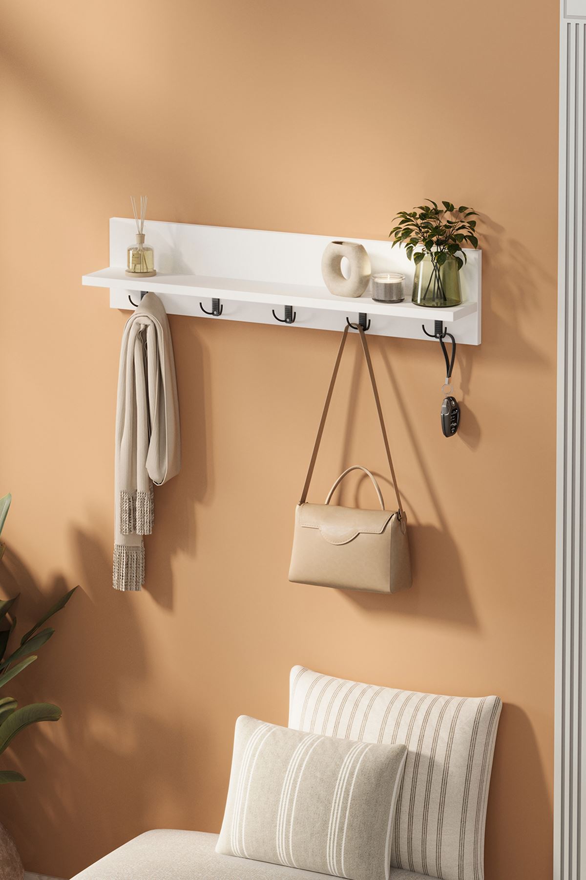 Bofigo Portmanto Duvar Askılığı Elbise Askılığı  Vega Beyaz 80 Cm