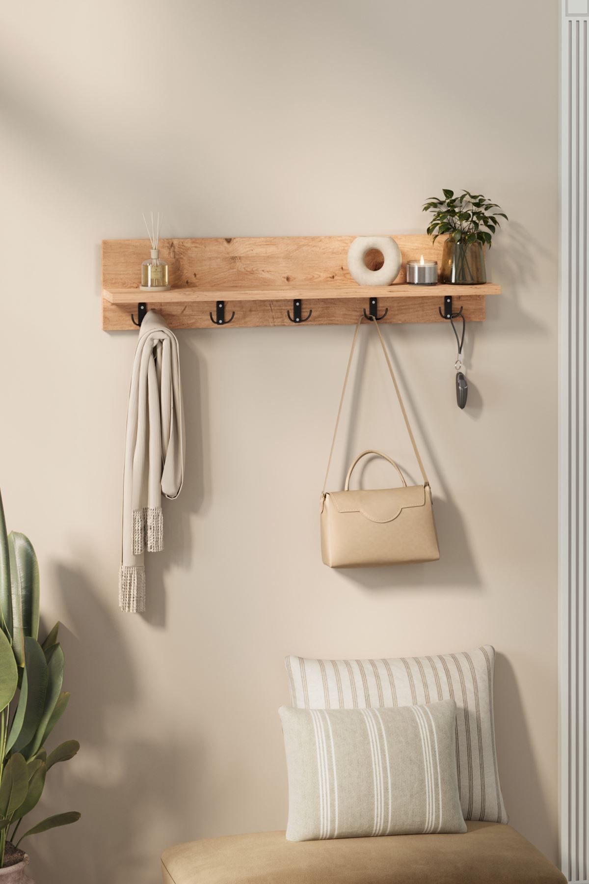 Bofigo Portmanto Duvar Askılığı Elbise Askılığı Vega Çam 80 Cm