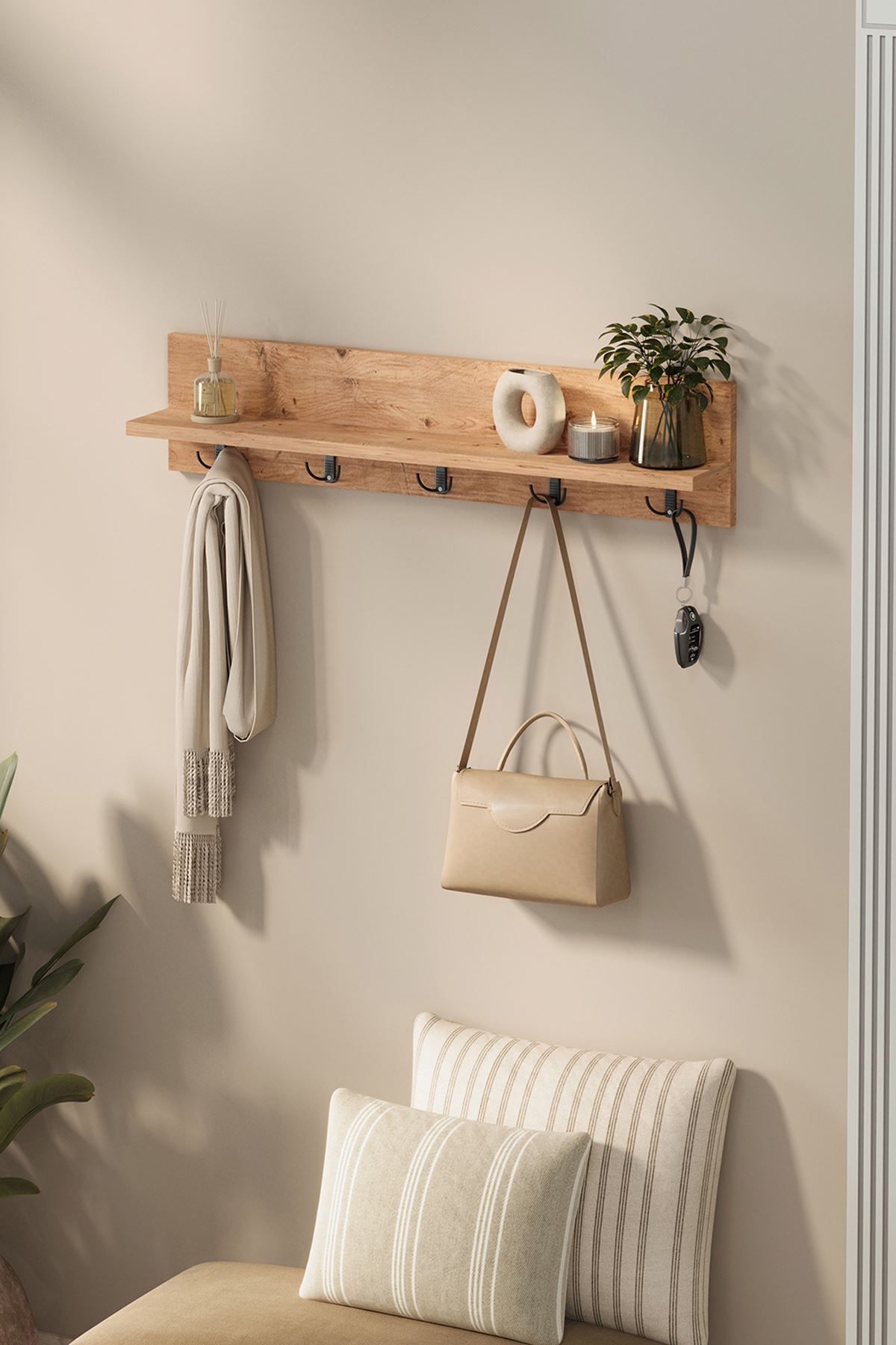 Bofigo Portmanto Duvar Askılığı Elbise Askılığı Vega Çam 80 Cm