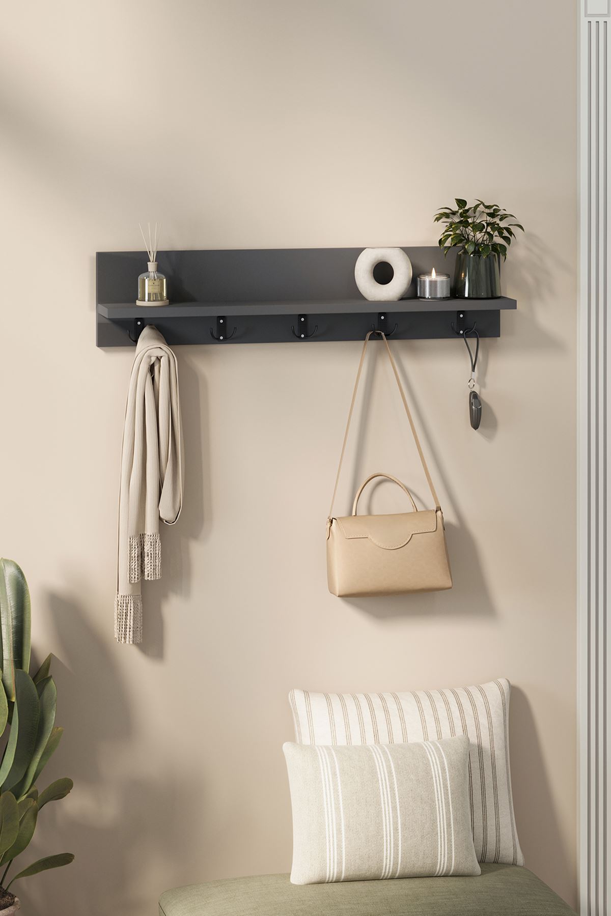 Bofigo Portmanto Duvar Askılığı Elbise Askılığı Vega Antrasit 80 Cm