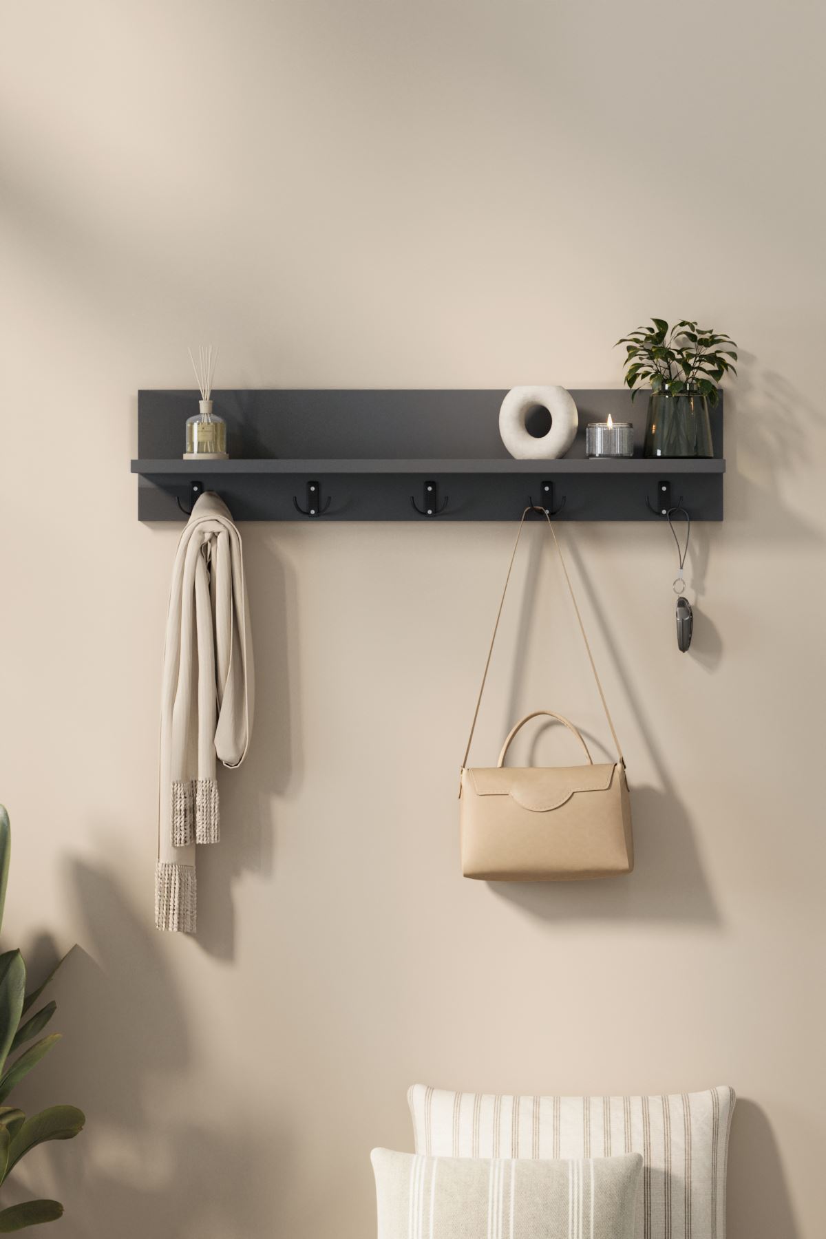 Bofigo Portmanto Duvar Askılığı Elbise Askılığı Vega Antrasit 80 Cm