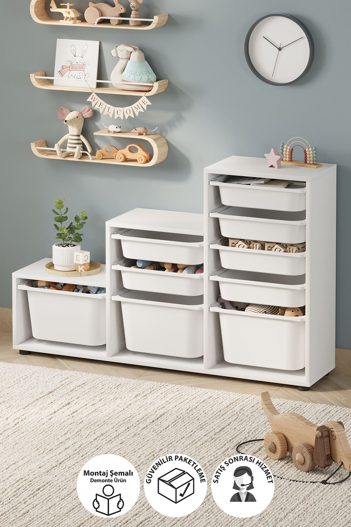 Bofigo 9 Sepetli Dolap Çok Amaçlı Dolap Oyuncak Dolabı Alara Beyaz