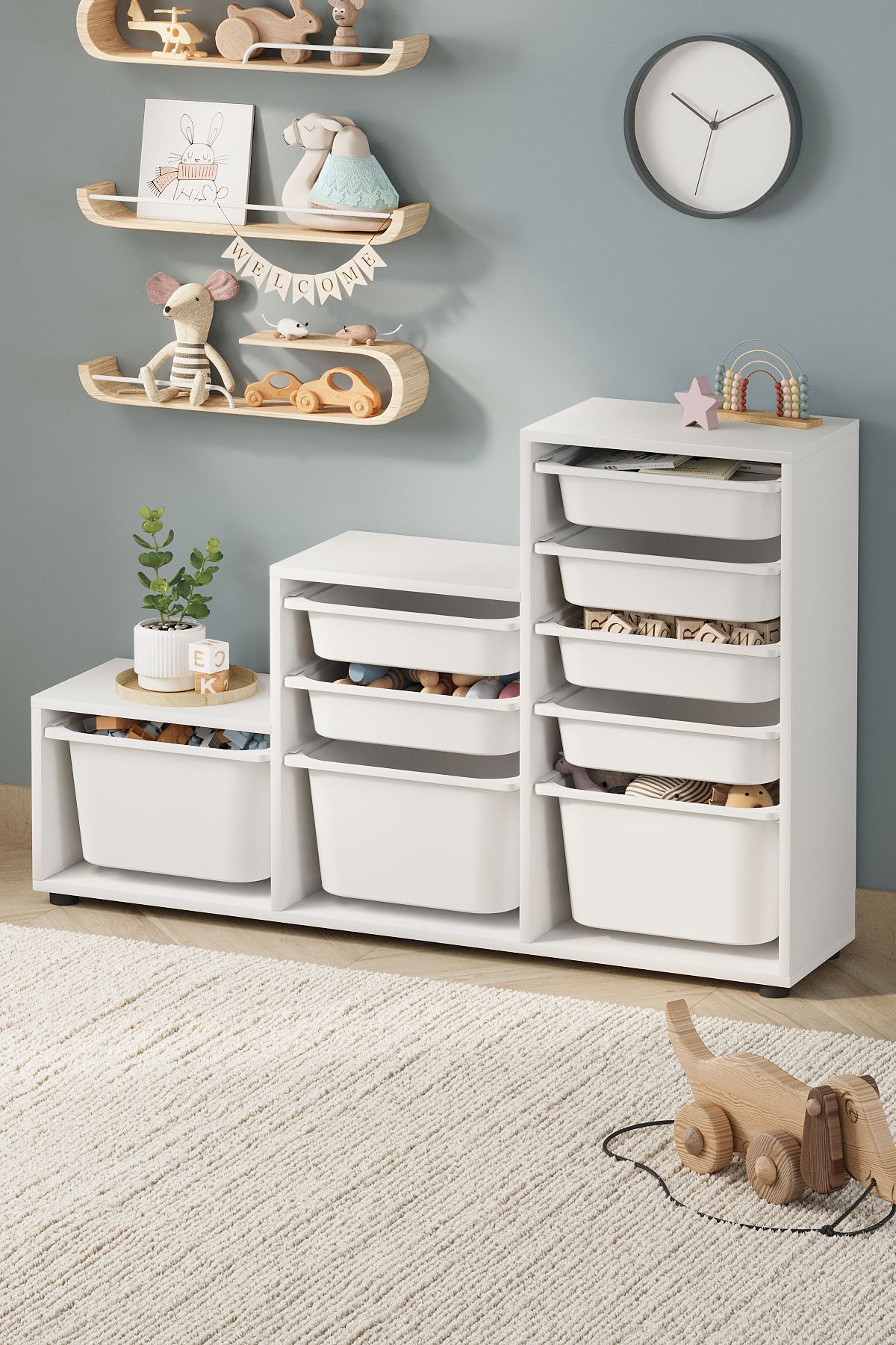 Bofigo 9 Sepetli Dolap Çok Amaçlı Dolap Oyuncak Dolabı Alara Beyaz