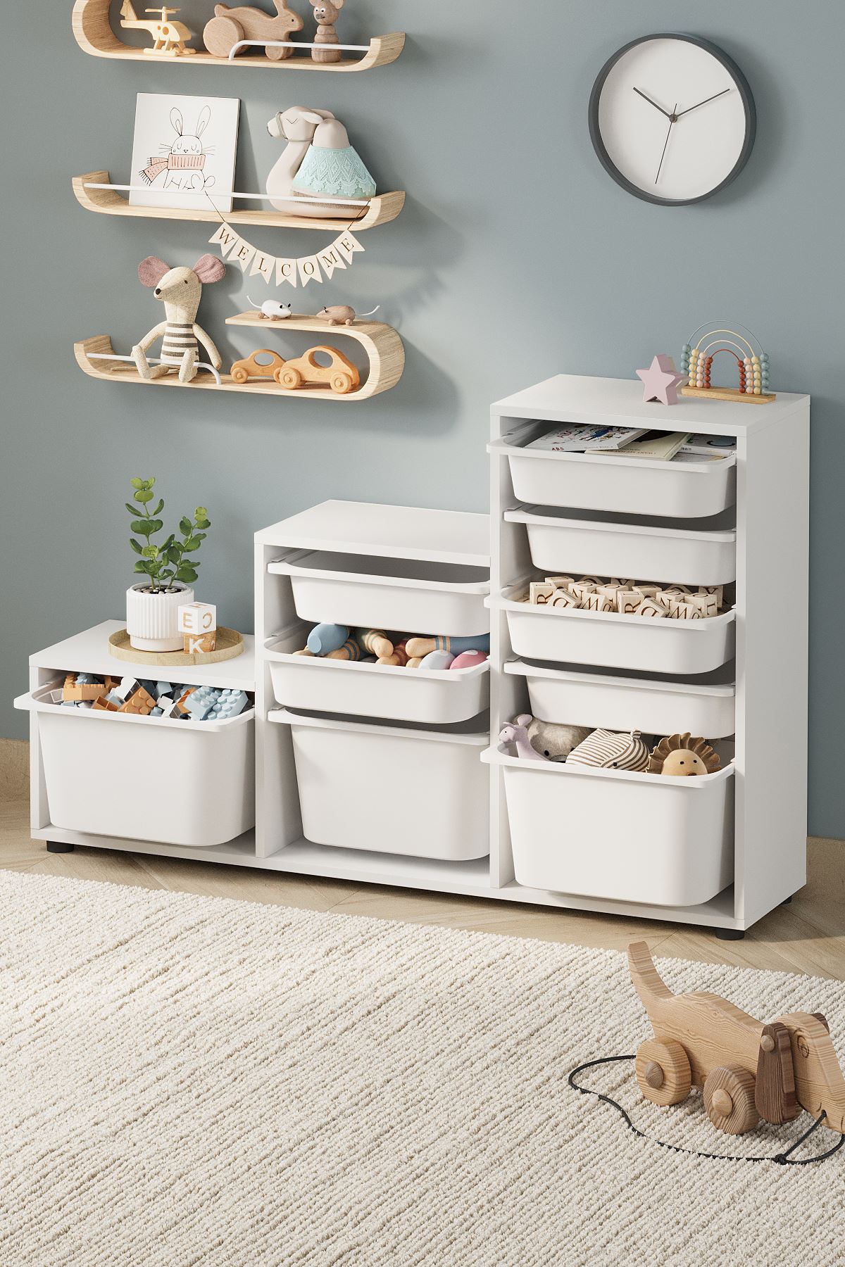 Bofigo 9 Sepetli Dolap Çok Amaçlı Dolap Oyuncak Dolabı Alara Beyaz