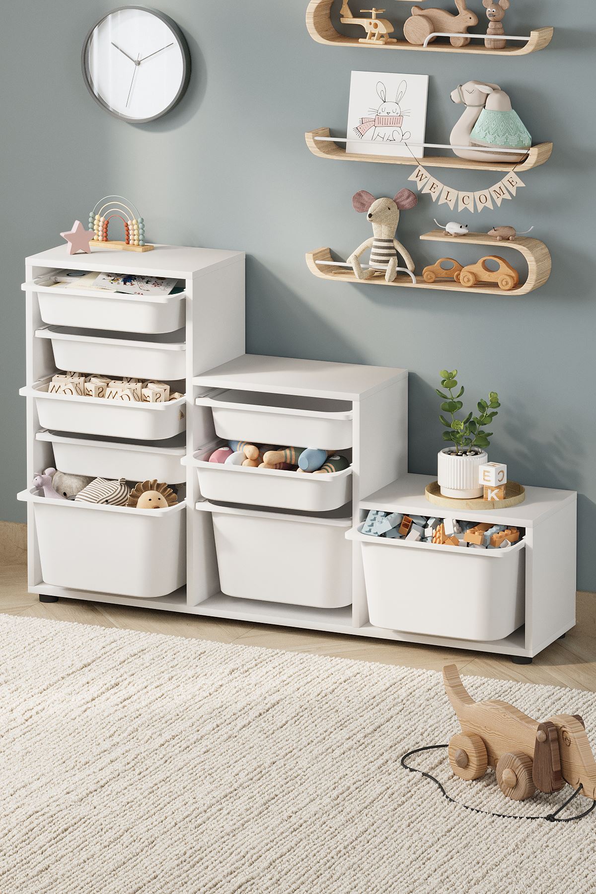 Bofigo 9 Sepetli Dolap Çok Amaçlı Dolap Oyuncak Dolabı Alara Beyaz