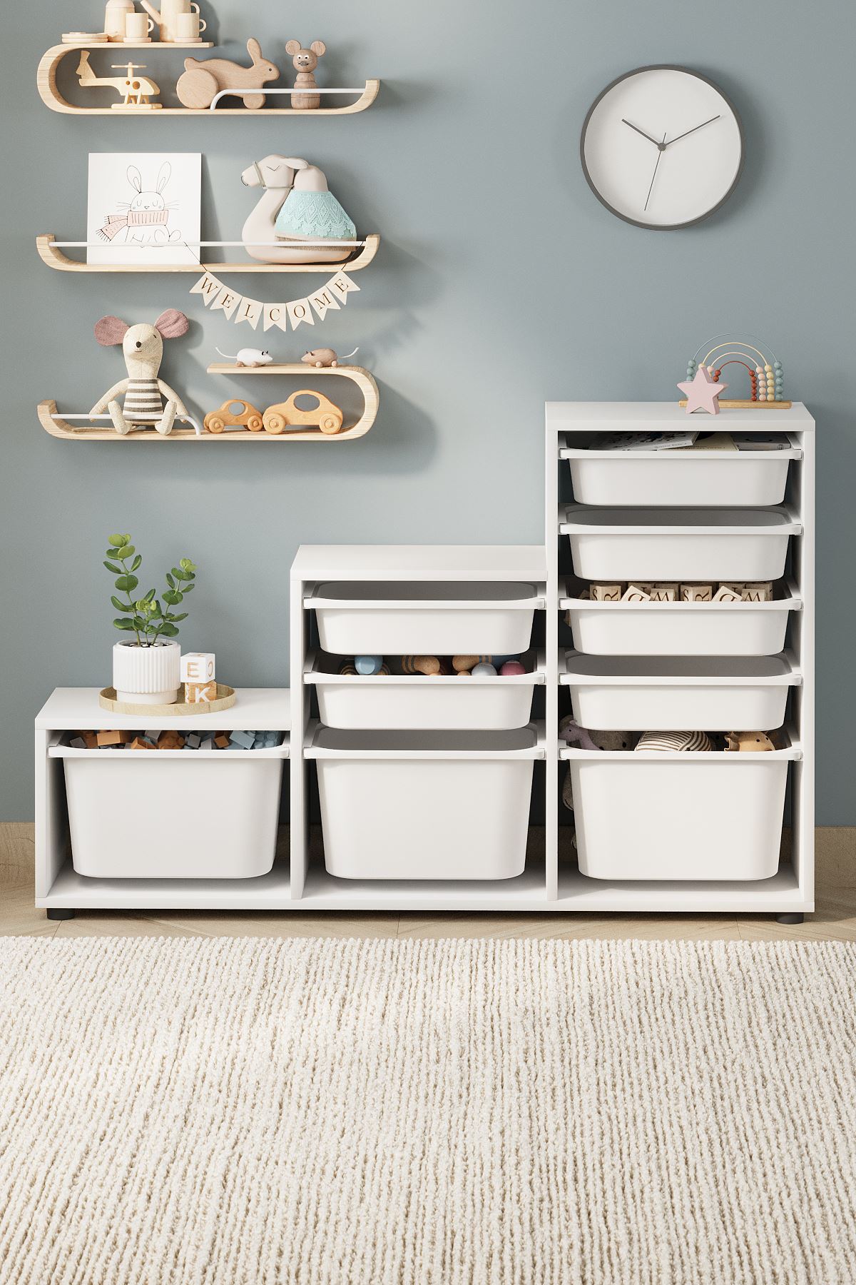 Bofigo 9 Sepetli Dolap Çok Amaçlı Dolap Oyuncak Dolabı Alara Beyaz