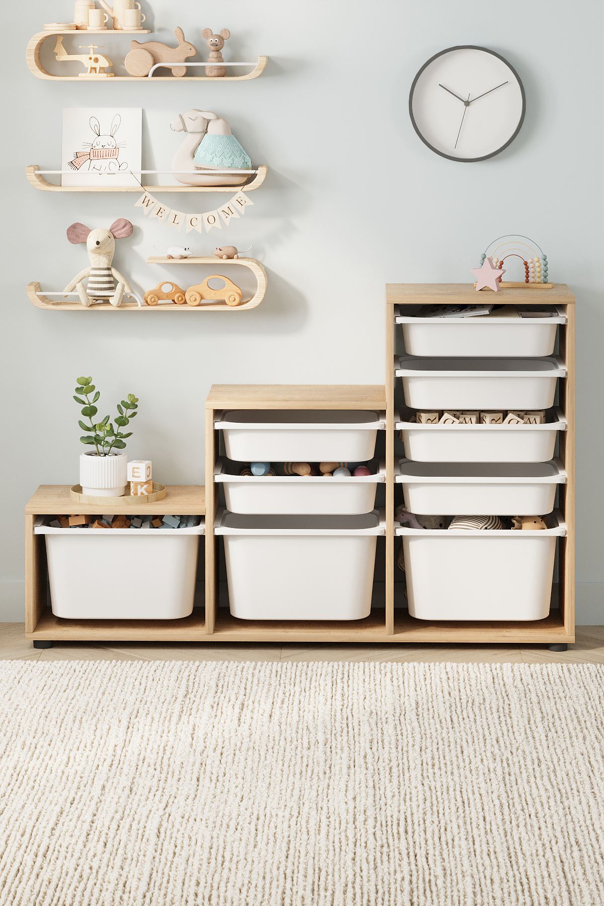 Bofigo 9 Sepetli Dolap Çok Amaçlı Dolap Oyuncak Dolabı Alara Safir Meşe