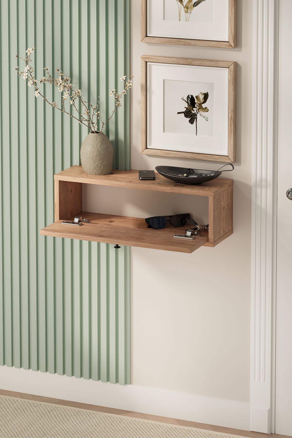 Bofigo Duvara Monte Dresuar Tek Bölmeli Dresuar Kapaklı Konsol 60 Cm Antre Hol Sude Çam