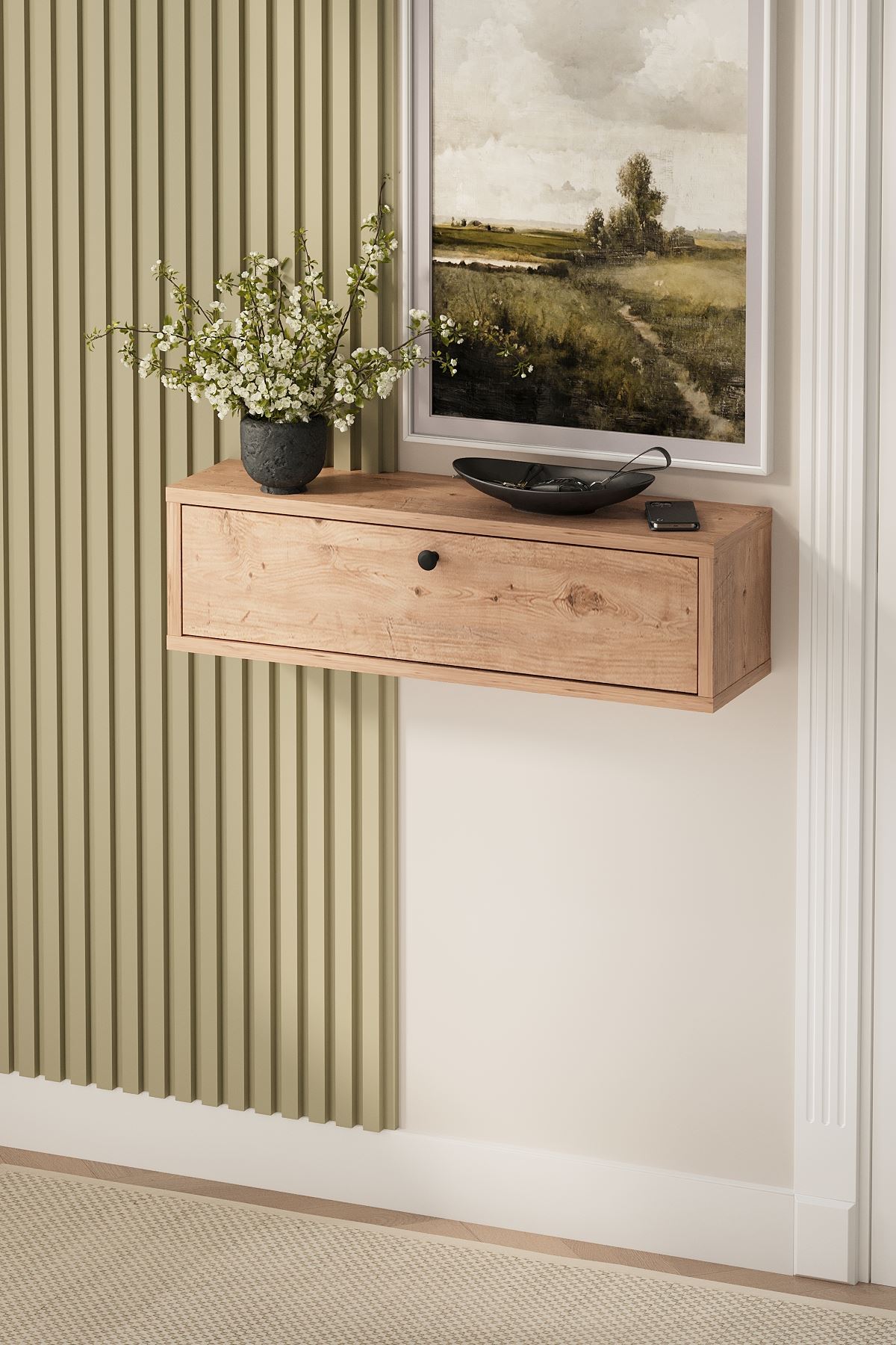 Bofigo Duvara Monte Dresuar Tek Bölmeli Dresuar Kapaklı Konsol 70 Cm Antre Hol Yağmur Çam