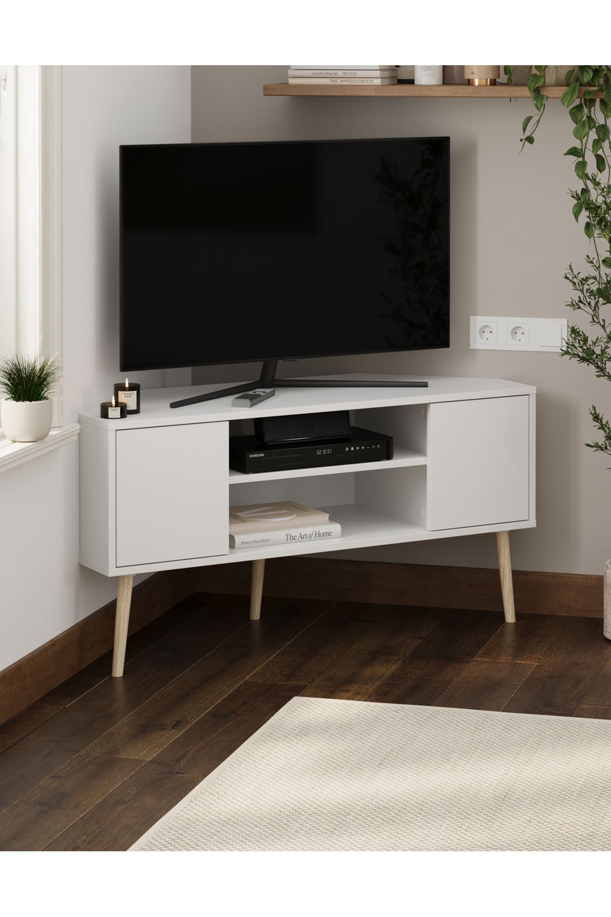 Bofigo TV Sehpası 2 Kapaklı Tv Sehpası Köşe TV Ünitesi Televizyon Sehpası Tv Sehpası Kıbrıs Beyaz