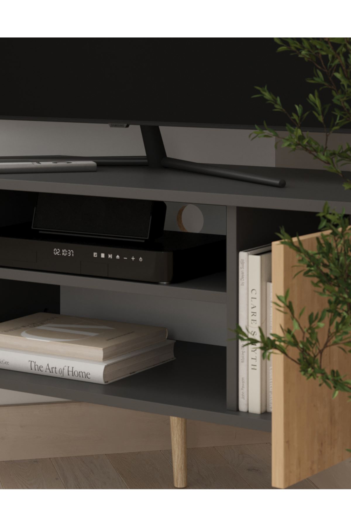Bofigo TV Sehpası 2 Kapaklı Tv Sehpası Köşe TV Ünitesi Televizyon Sehpası Tv Sehpası Kıbrıs Safir Meşe Antrasit
