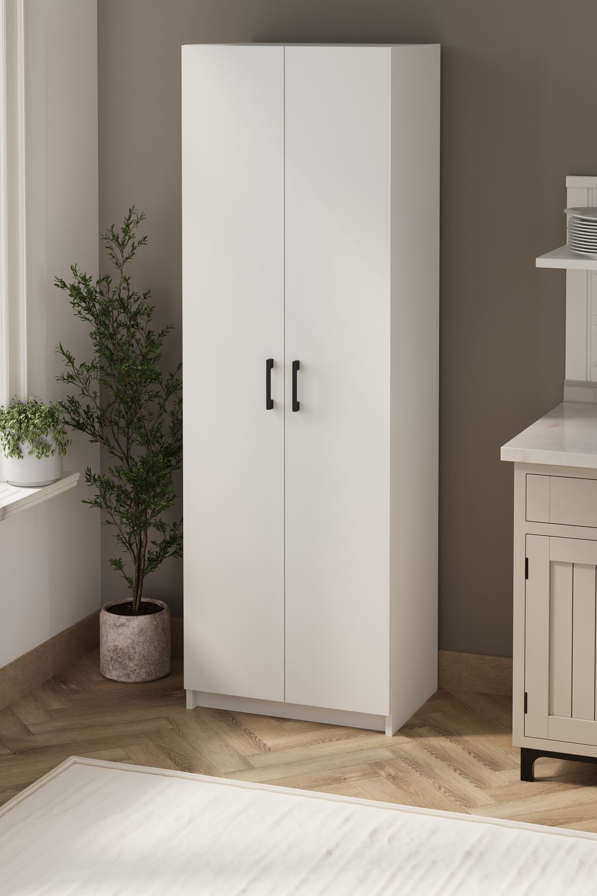 Bofigo 2 Kapaklı 6 Bölmeli Çok Amaçlı Dolap Çok Amaçlı Mutfak Dolabı Banyo Dolabı Yasemin Beyaz