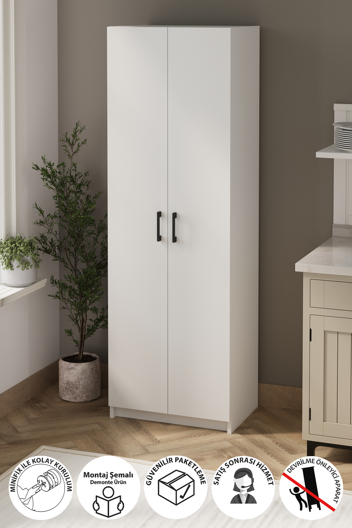 Bofigo 2 Kapaklı 6 Bölmeli Çok Amaçlı Dolap Çok Amaçlı Mutfak Dolabı Banyo Dolabı Yasemin Beyaz