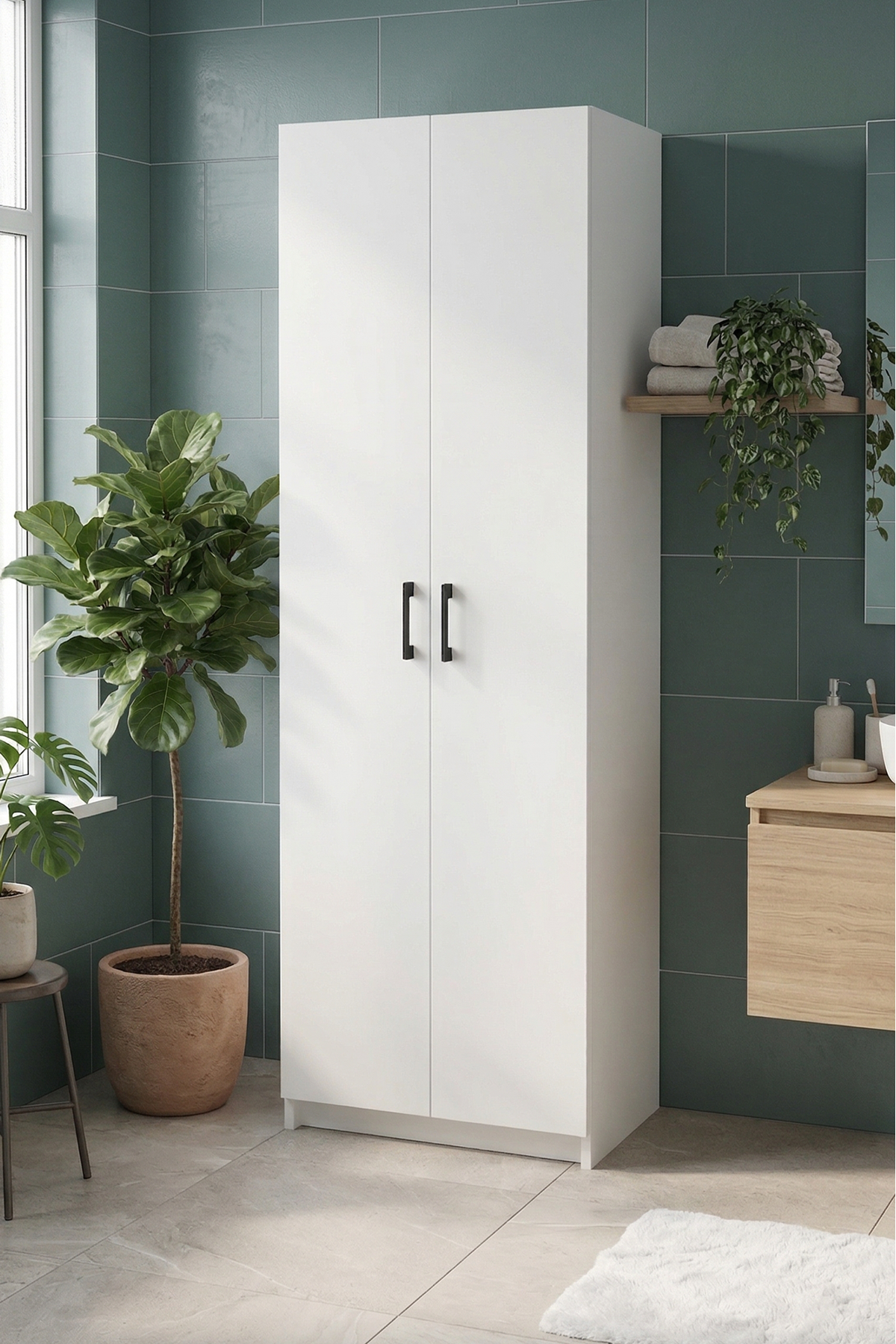 Bofigo 2 Kapaklı 6 Bölmeli Çok Amaçlı Dolap Çok Amaçlı Mutfak Dolabı Banyo Dolabı Yasemin Beyaz