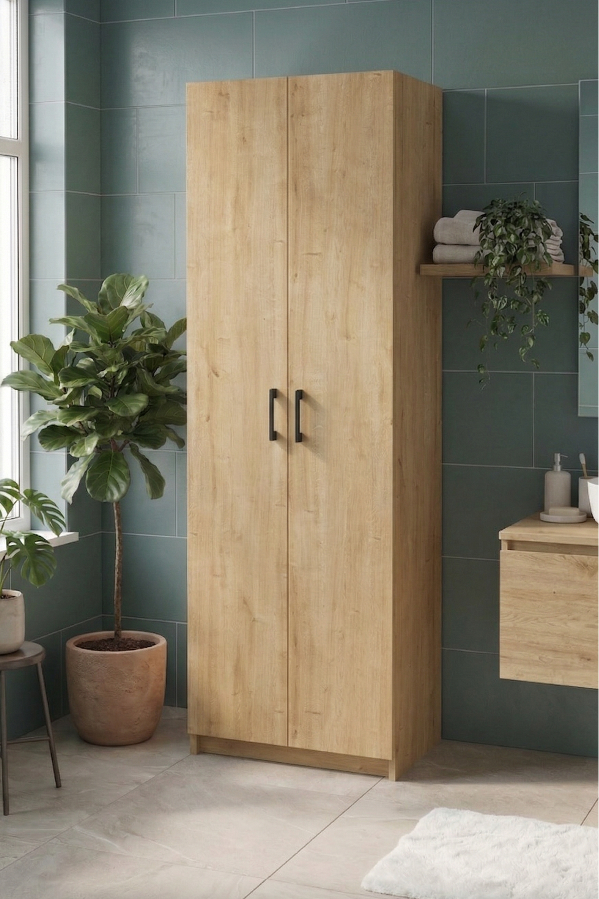 Bofigo 2 Kapaklı 6 Bölmeli Çok Amaçlı Dolap Çok Amaçlı Mutfak Dolabı Banyo Dolabı Yasemin Safir Meşe