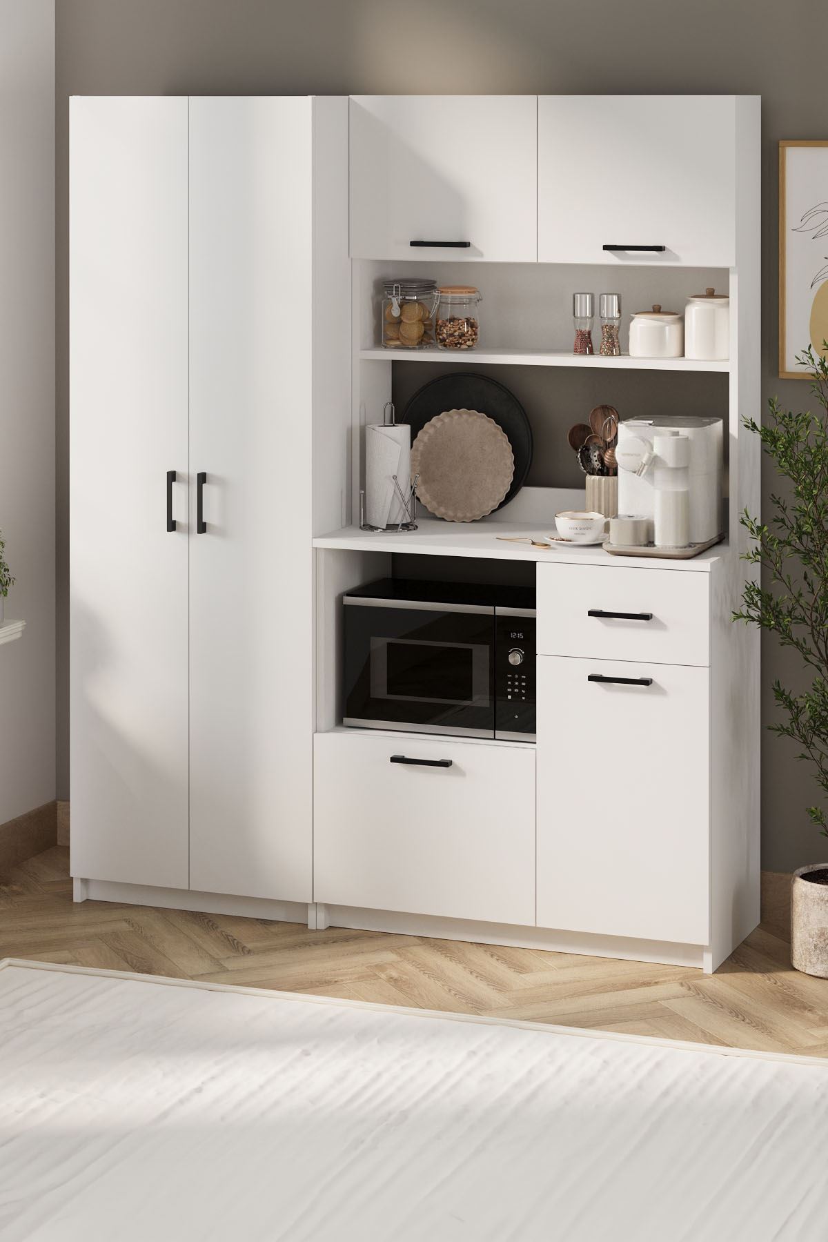 Bofigo 6 Kapaklı Çok Amaçlı Dolap Seti Modüler Mutfak Dolabı Erzak Dolabı Kiler Dolabı Aybüke & Yasemin Beyaz