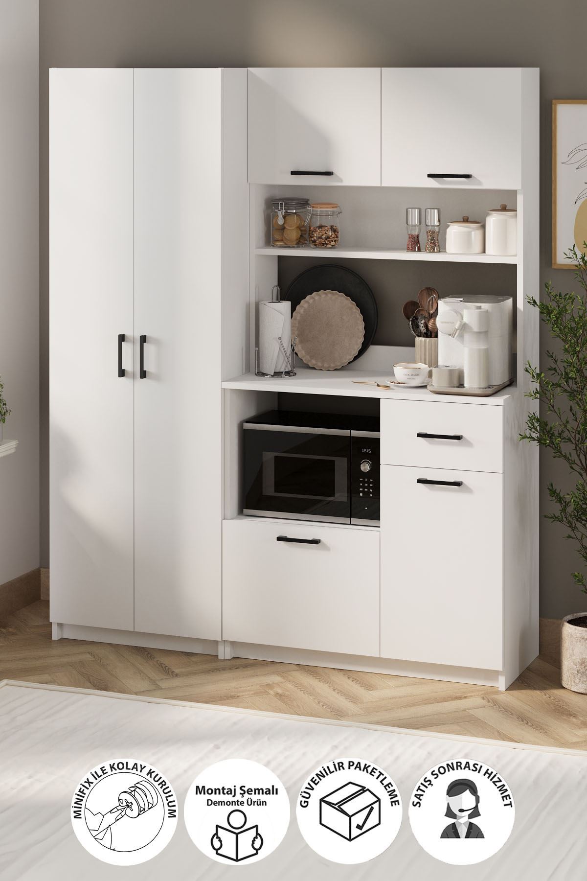 Bofigo 6 Kapaklı Çok Amaçlı Dolap Seti Modüler Mutfak Dolabı Erzak Dolabı Kiler Dolabı Aybüke & Yasemin Beyaz