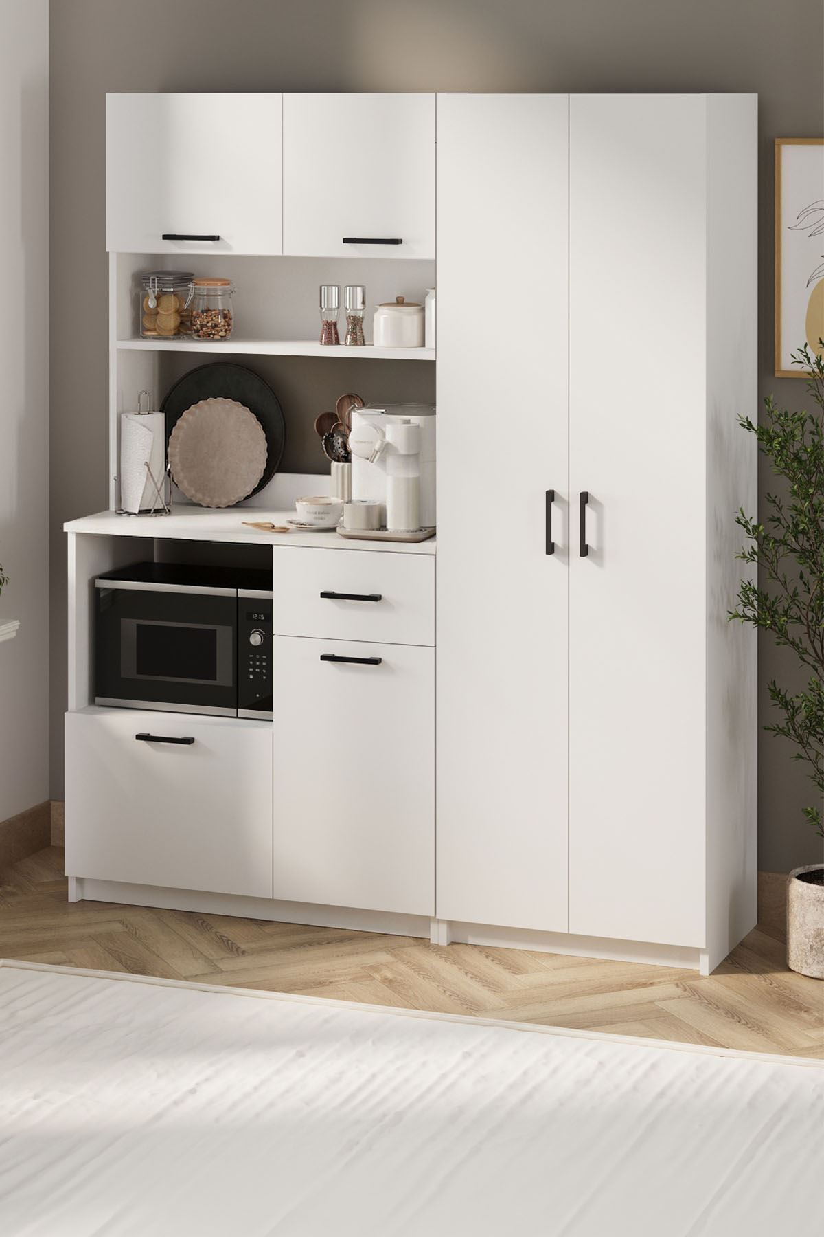 Bofigo 6 Kapaklı Çok Amaçlı Dolap Seti Modüler Mutfak Dolabı Erzak Dolabı Kiler Dolabı Aybüke & Yasemin Beyaz