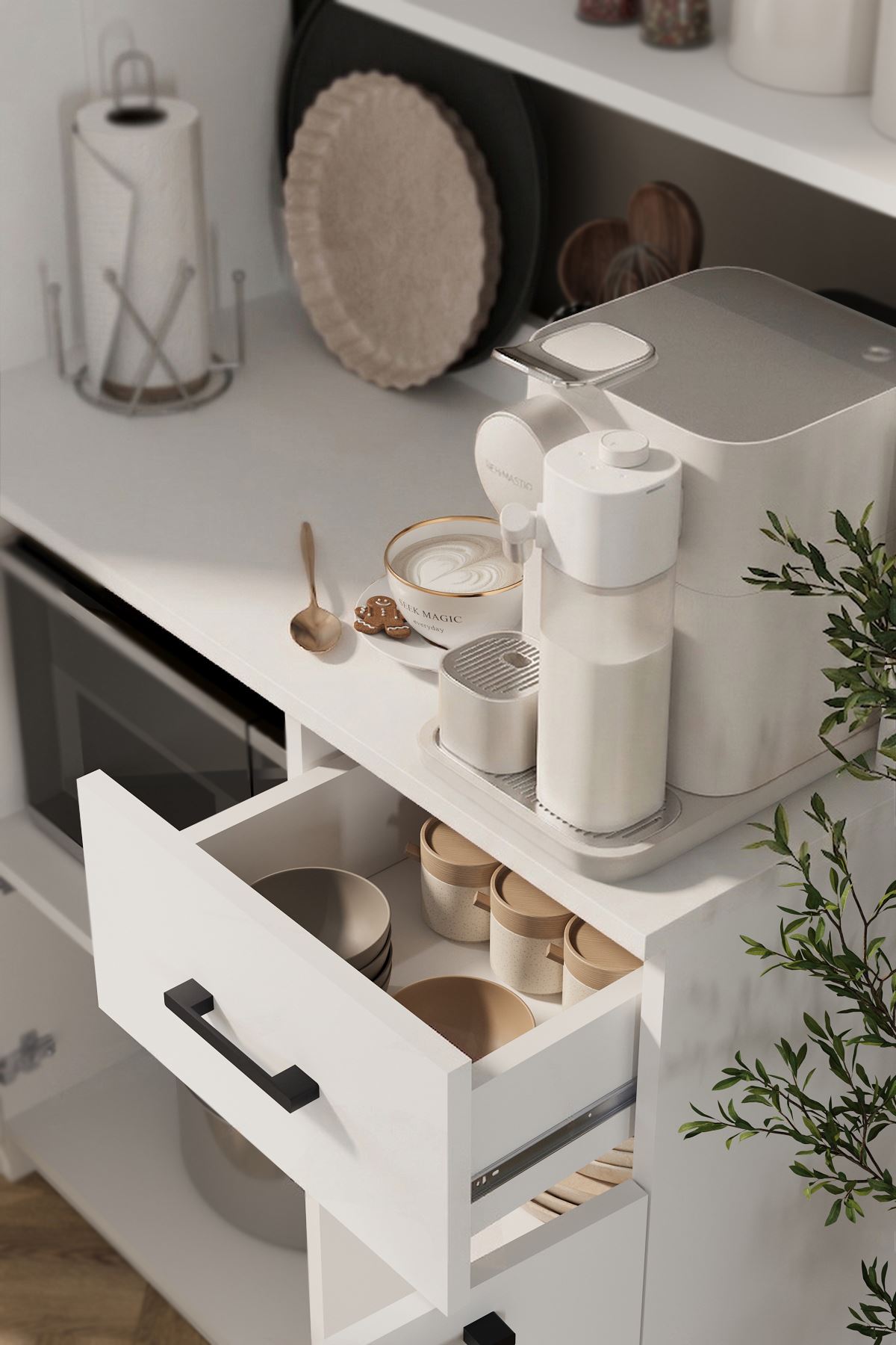 Bofigo 6 Kapaklı Çok Amaçlı Dolap Seti Modüler Mutfak Dolabı Erzak Dolabı Kiler Dolabı Aybüke & Yasemin Beyaz