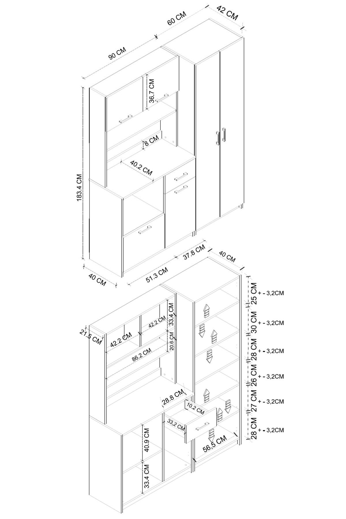 Bofigo 6 Kapaklı Çok Amaçlı Dolap Seti Modüler Mutfak Dolabı Erzak Dolabı Kiler Dolabı Aybüke & Yasemin Beyaz
