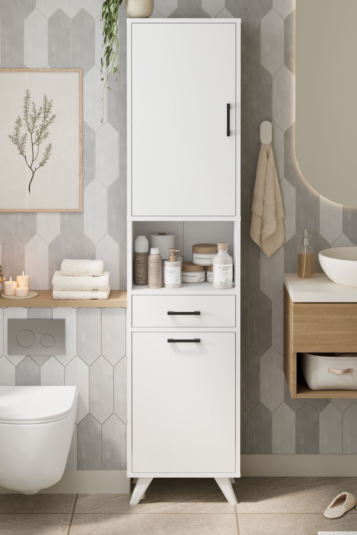 Bofigo Çok Amaçlı Dolap Banyo Dolabı Kirli Çamaşır Sepeti Dolabı Şelale Beyaz