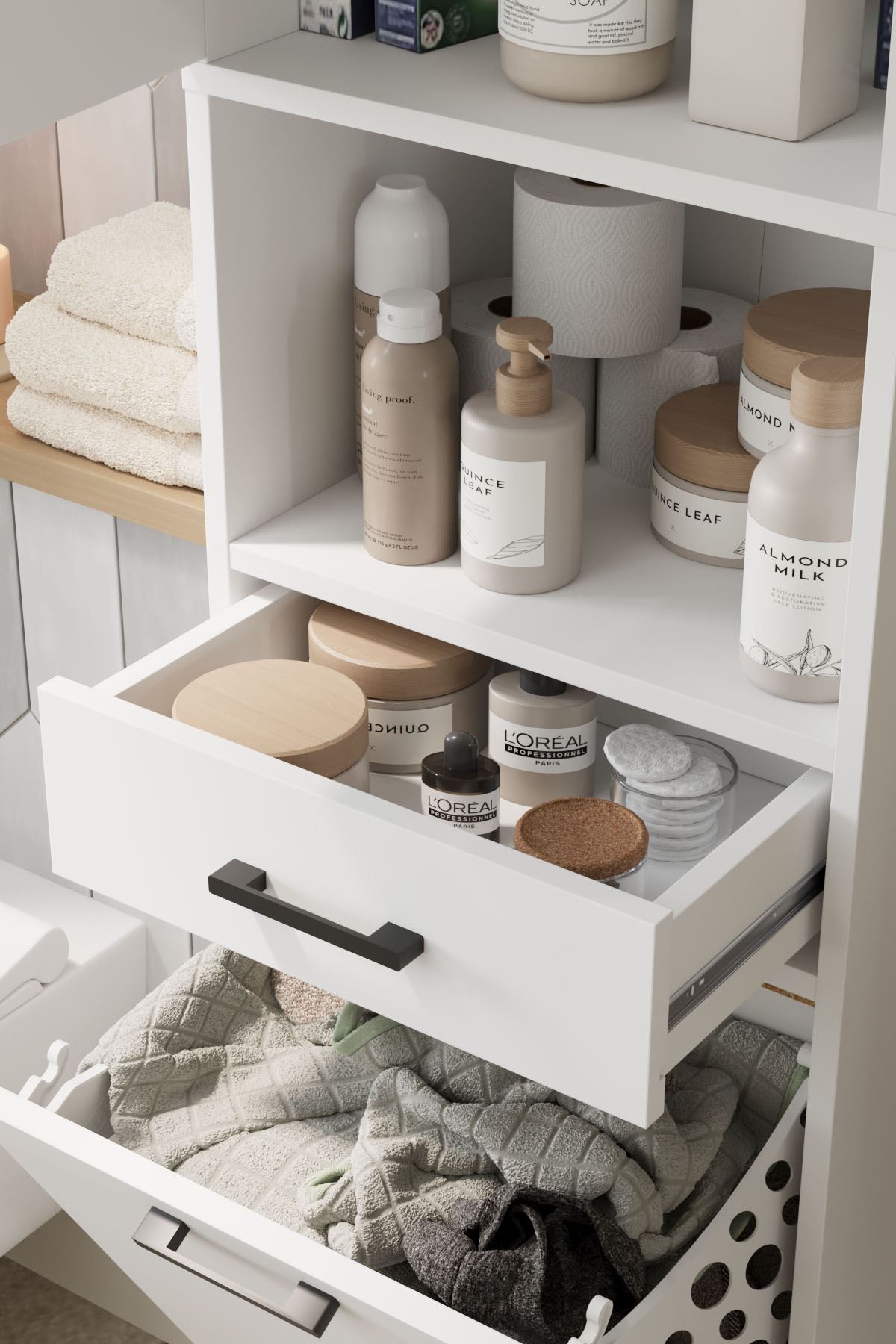 Bofigo Çok Amaçlı Dolap Banyo Dolabı Kirli Çamaşır Sepeti Dolabı Şelale Beyaz