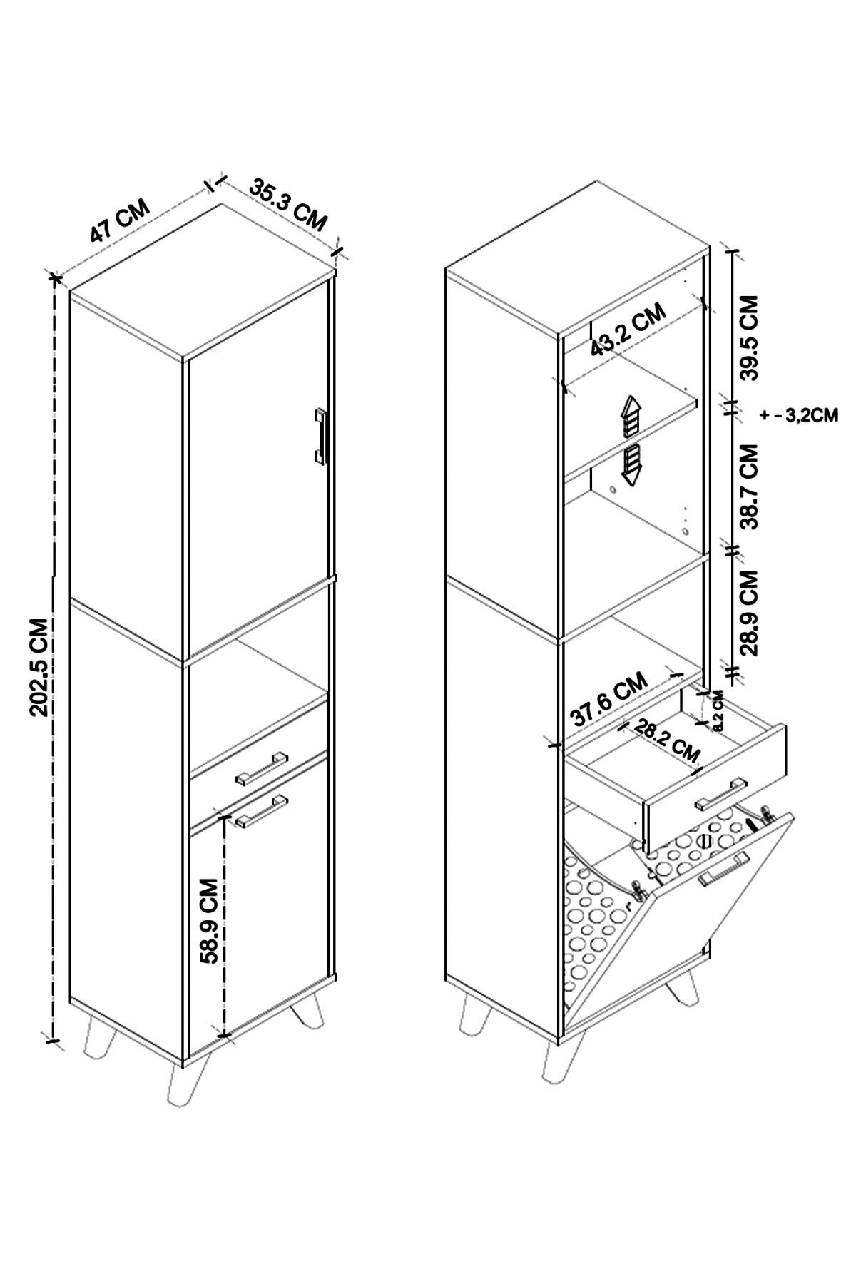 Bofigo Çok Amaçlı Dolap Banyo Dolabı Kirli Çamaşır Sepeti Dolabı Şelale Beyaz