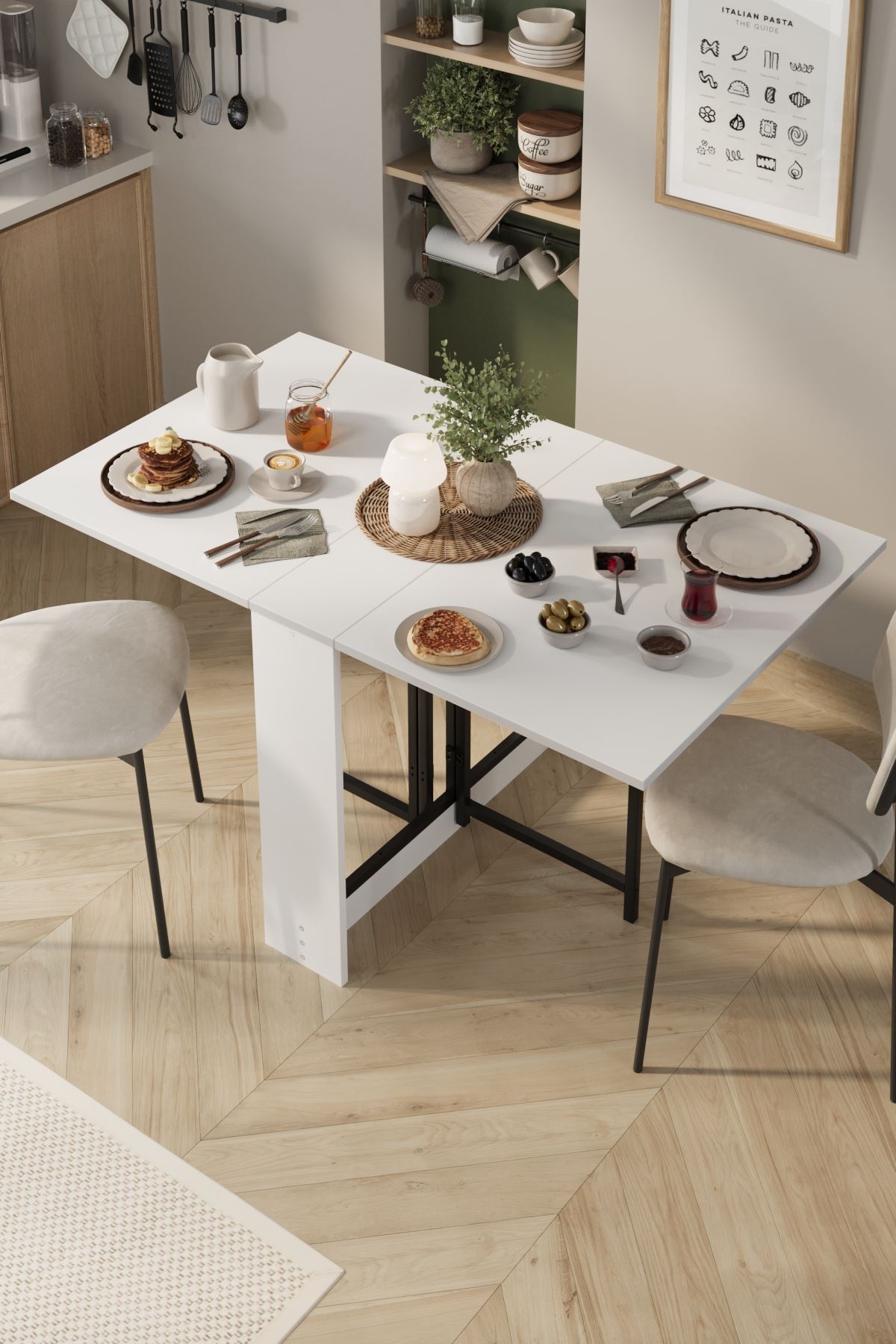 Bofigo Mutfak Masası Katlanır Masa Yemek Masası Mutfak Masası Viyana Beyaz