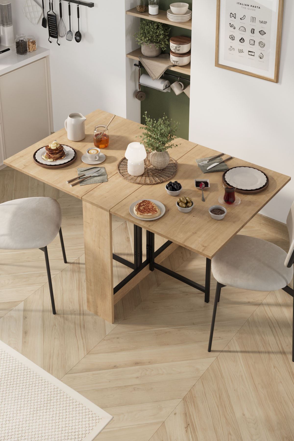 Bofigo Mutfak Masası Katlanır Masa Yemek Masası Mutfak Masası Viyana Safir Meşe