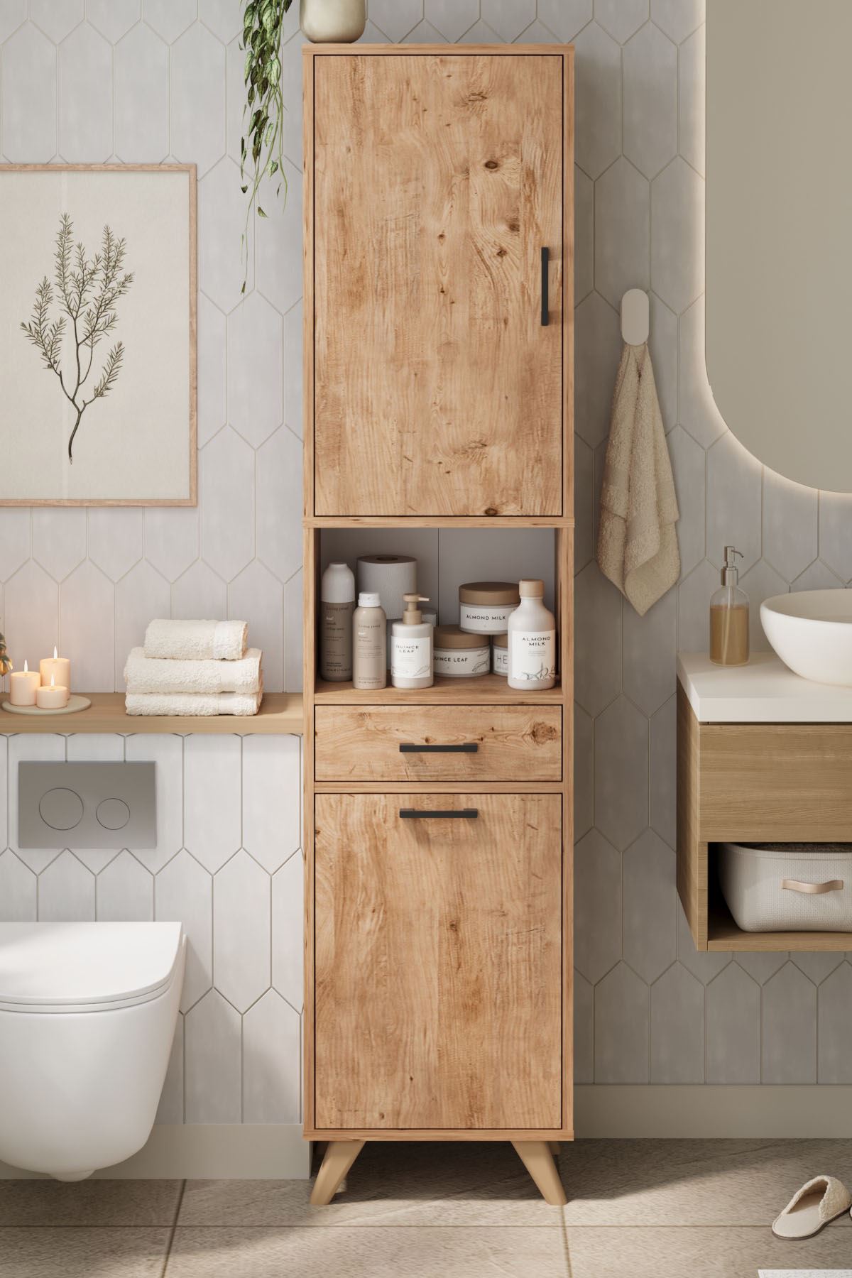 12-74-02 Waterfall Laundry Cabinet - Pine