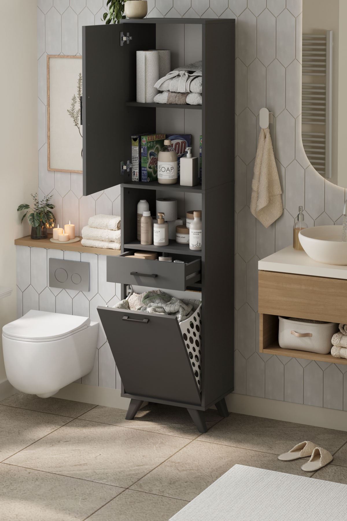 12-74-08 Waterfall Laundry Cabinet - Anthracite